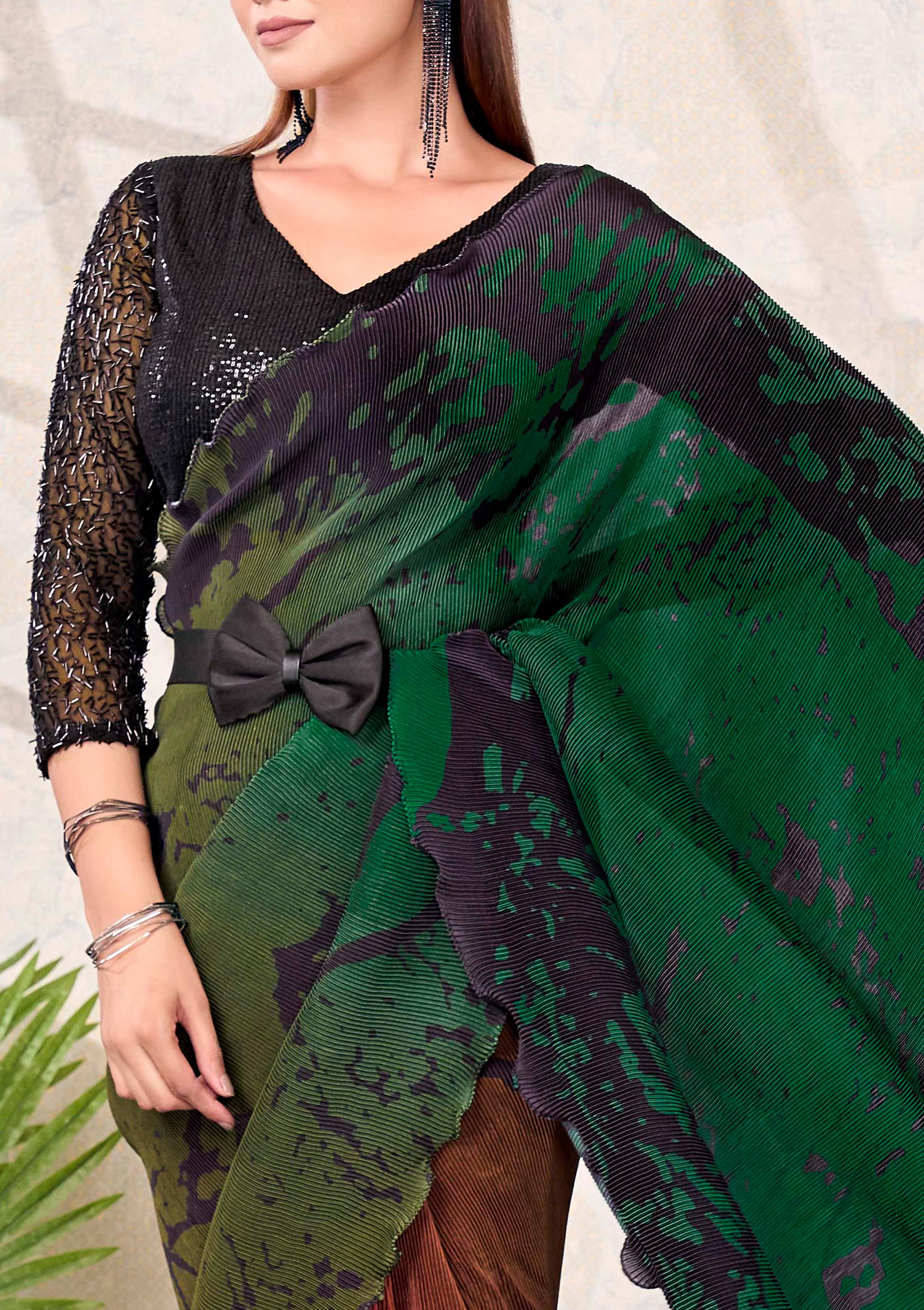 Midnight Noir Embroidered Satin Silk Saree