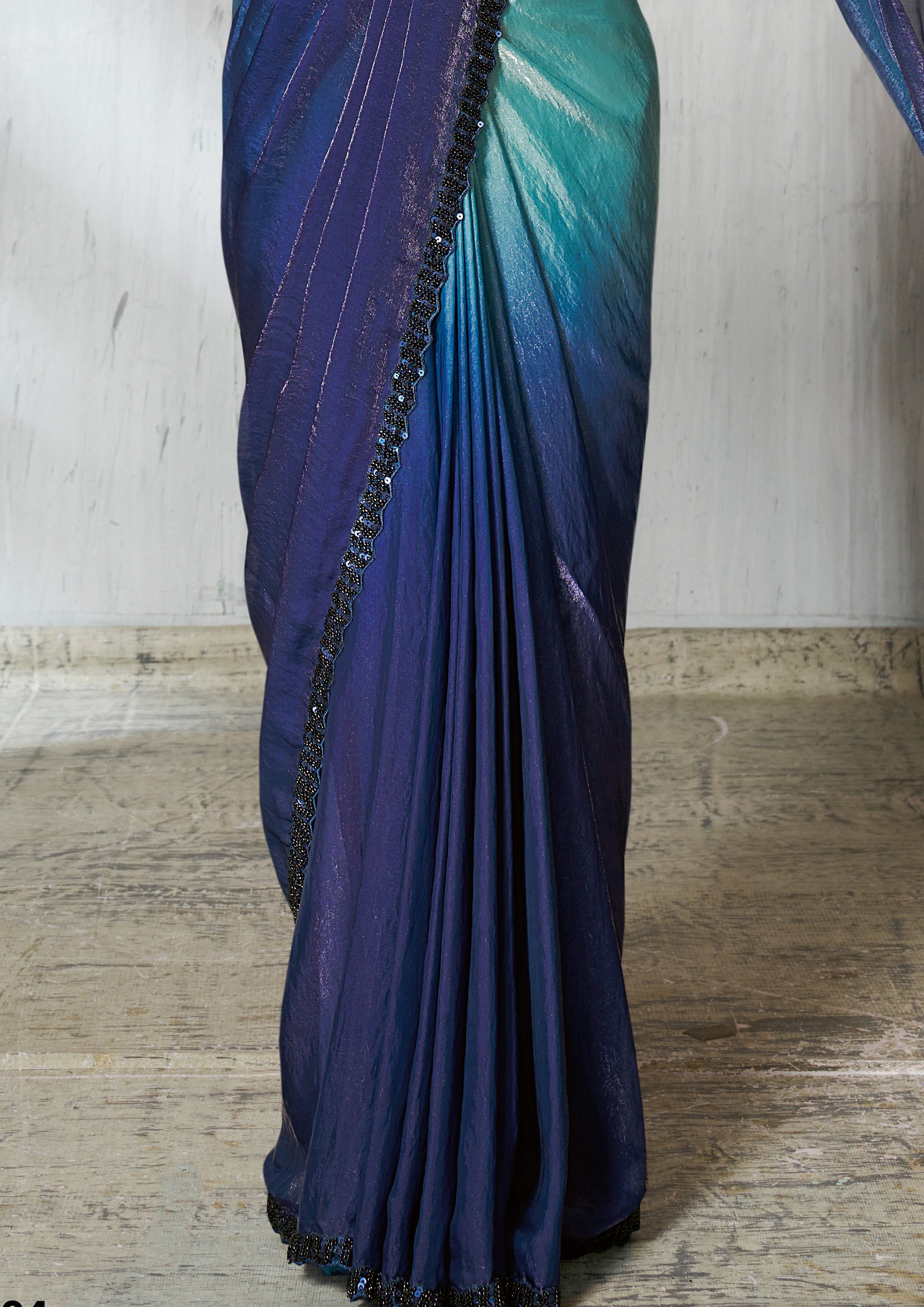Midnight Blue Dual Tone Jimmy Choo Silk Saree