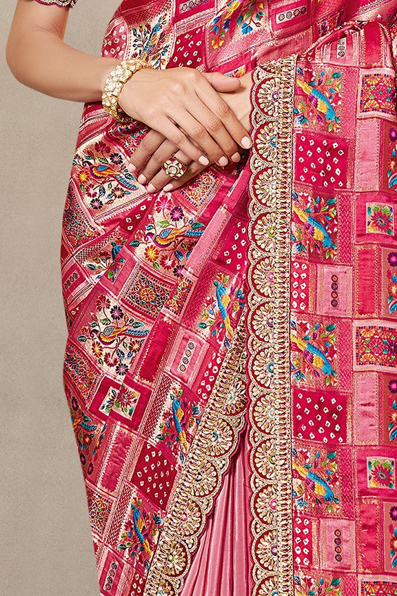 Rani Pink Embellished Gajji Jaquard Silk Saree
