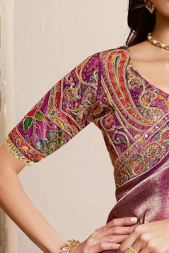 Soft Purple Embroidered jacquard Silk Saree