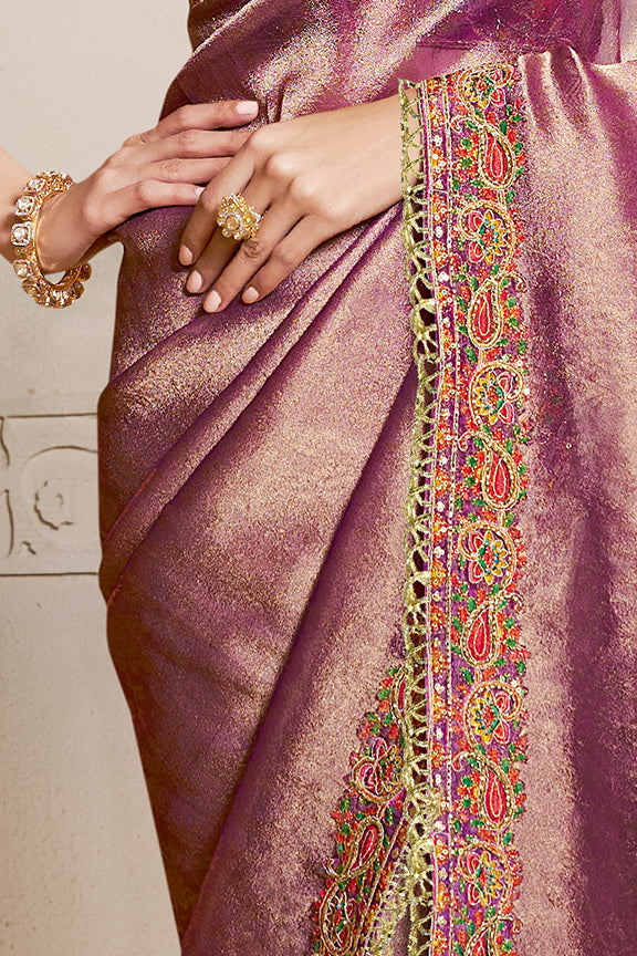 Soft Purple Embroidered jacquard Silk Saree