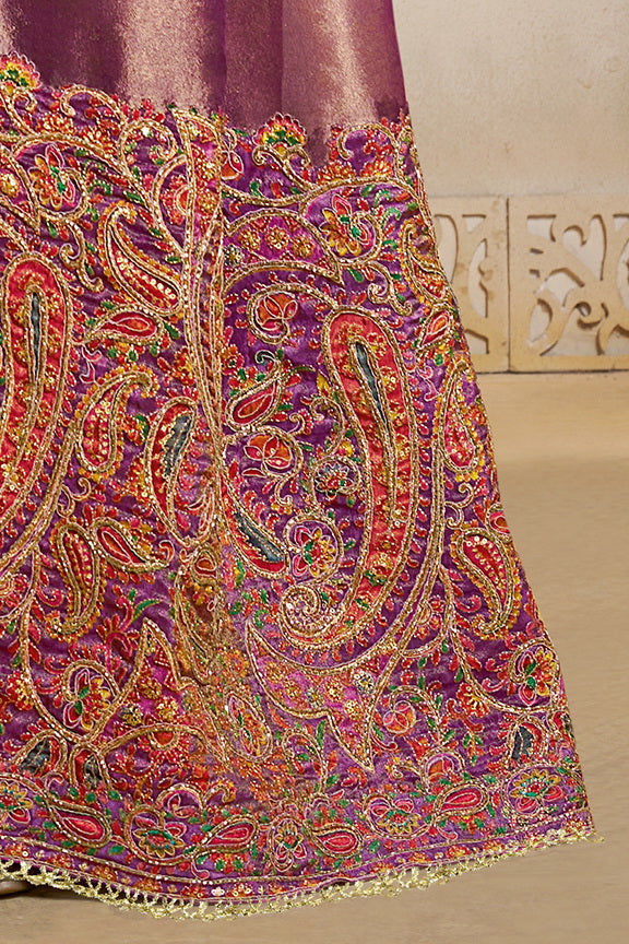 Soft Purple Embroidered jacquard Silk Saree