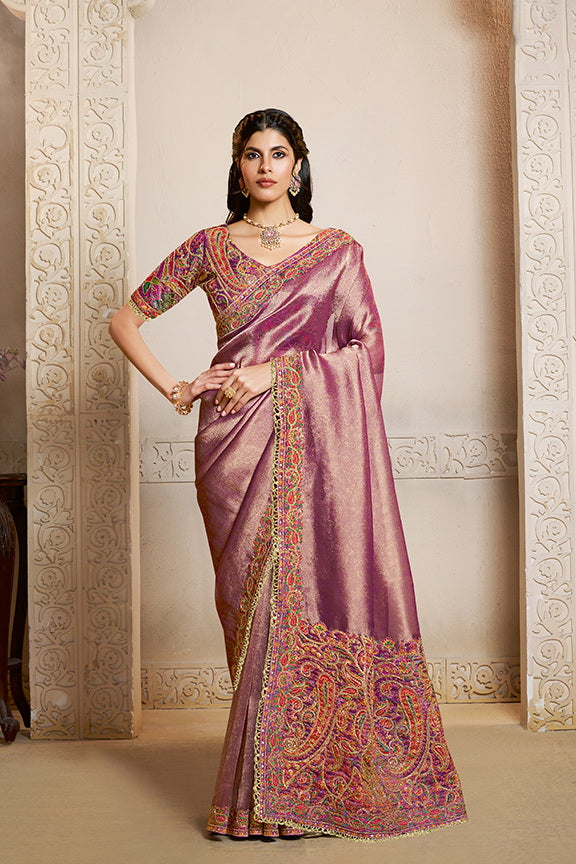 Soft Purple Embroidered jacquard Silk Saree