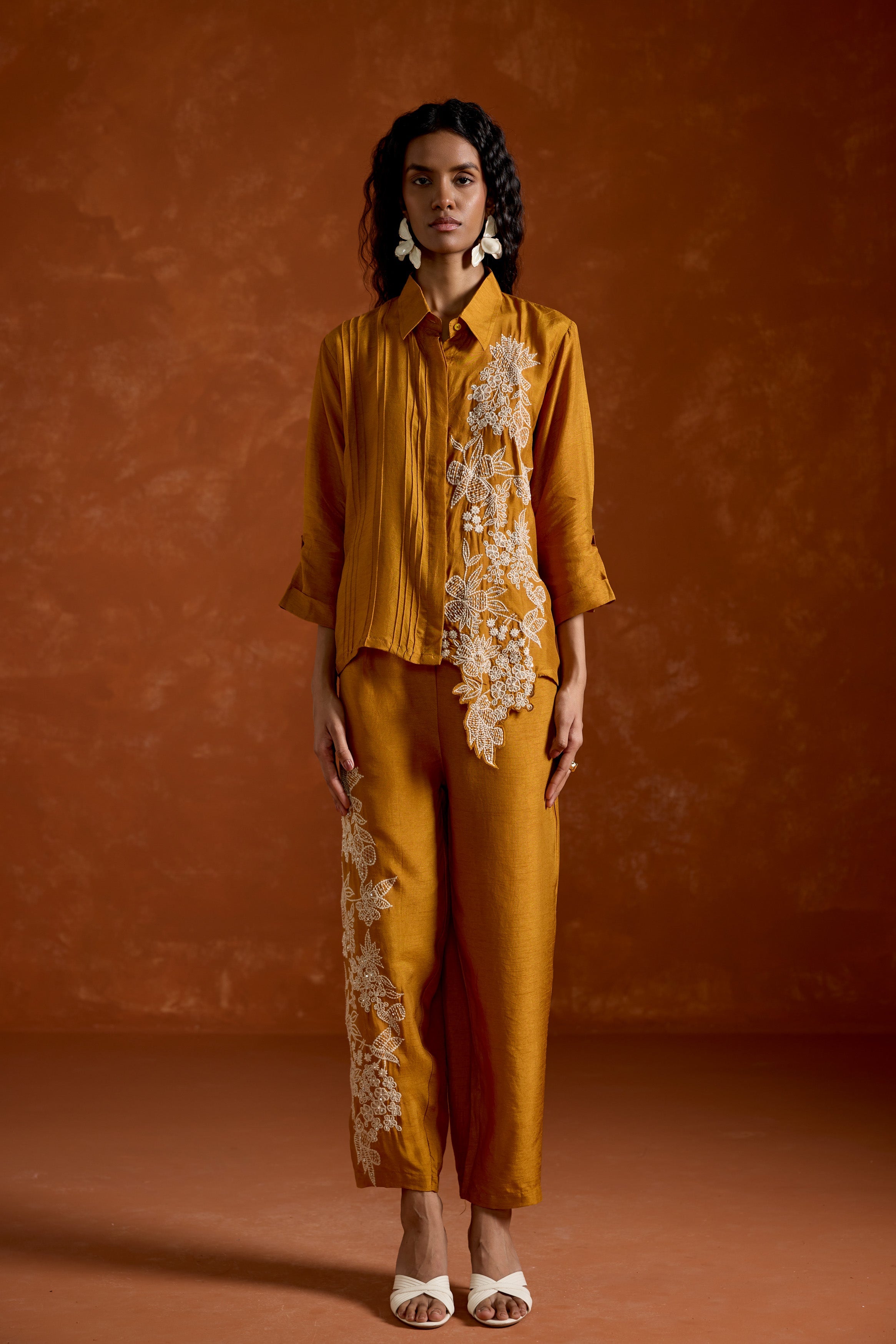 Mustard Yellow Embroidered Raw Silk Co-Ord Set