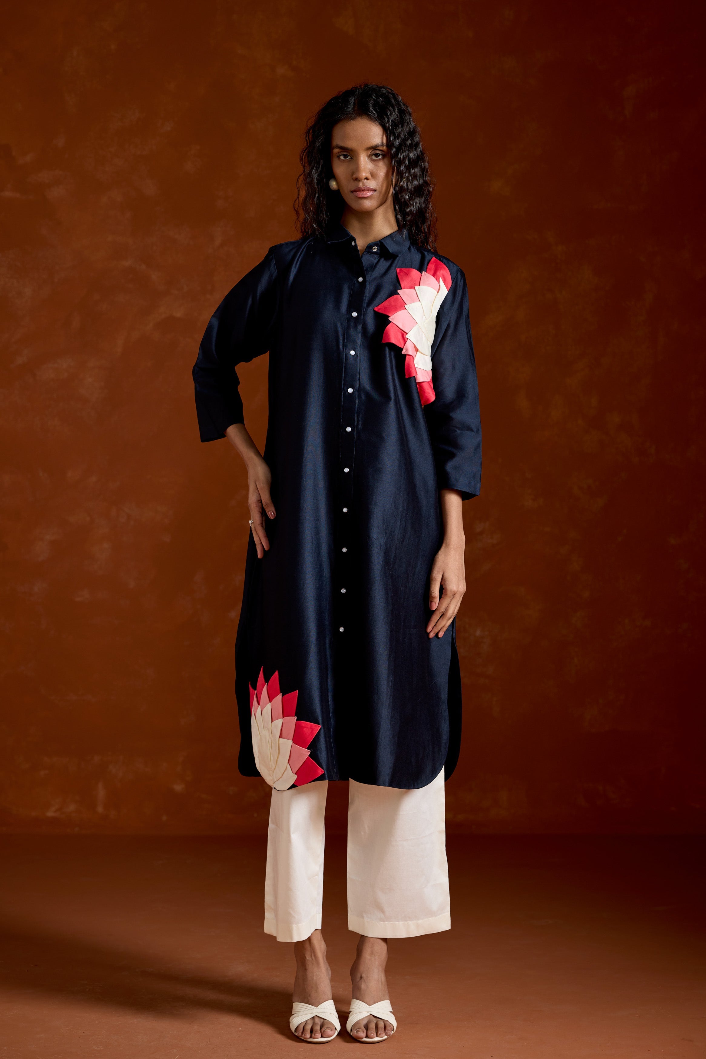 Midnight Blue Printed Chinon Silk Kurta Set