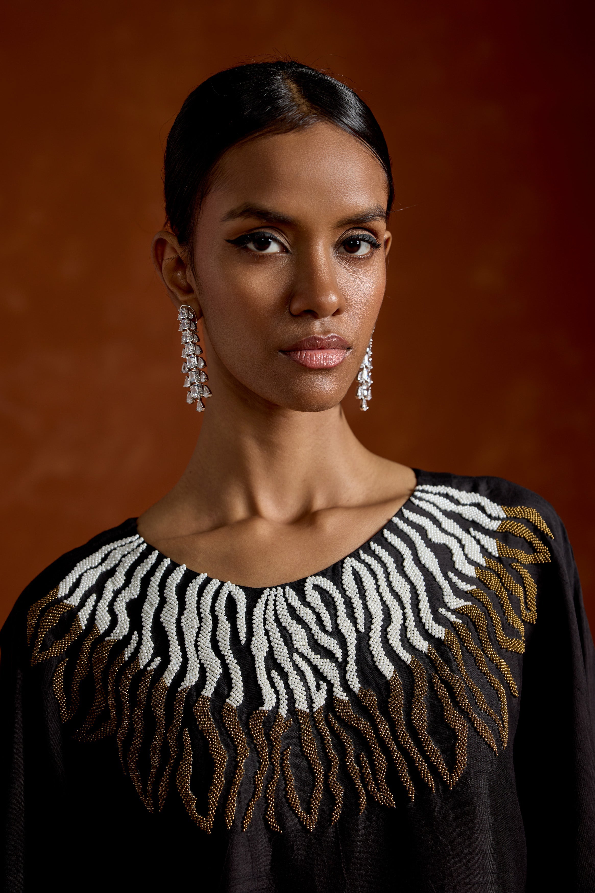 Twilight Black Embellished Raw Silk Kaftan Set