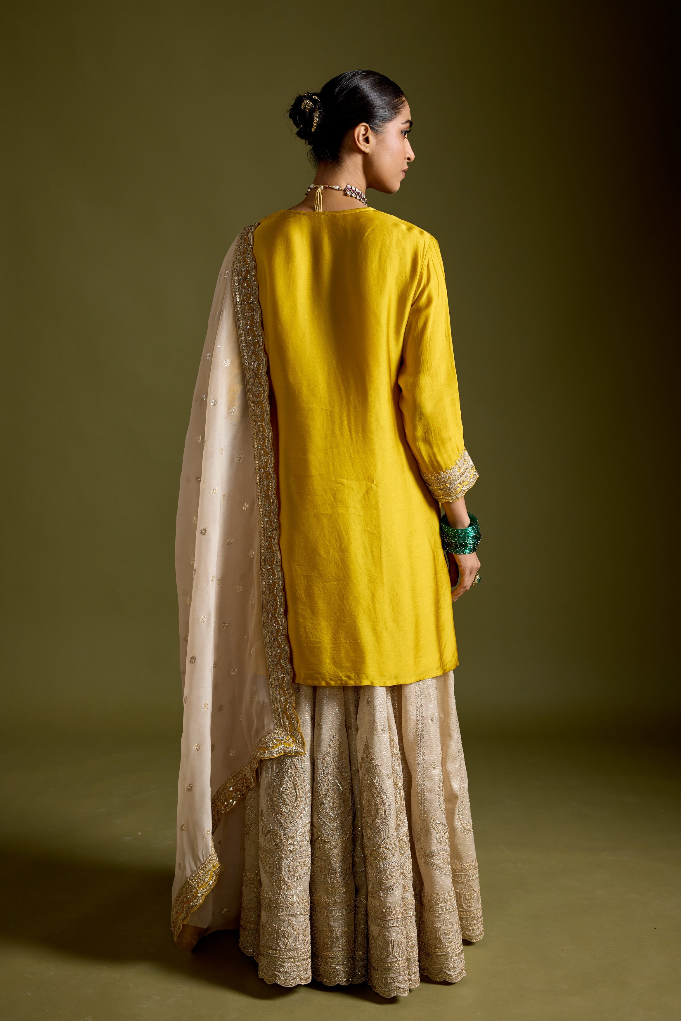 Yellow Embellished Satin Silk Sharara Set