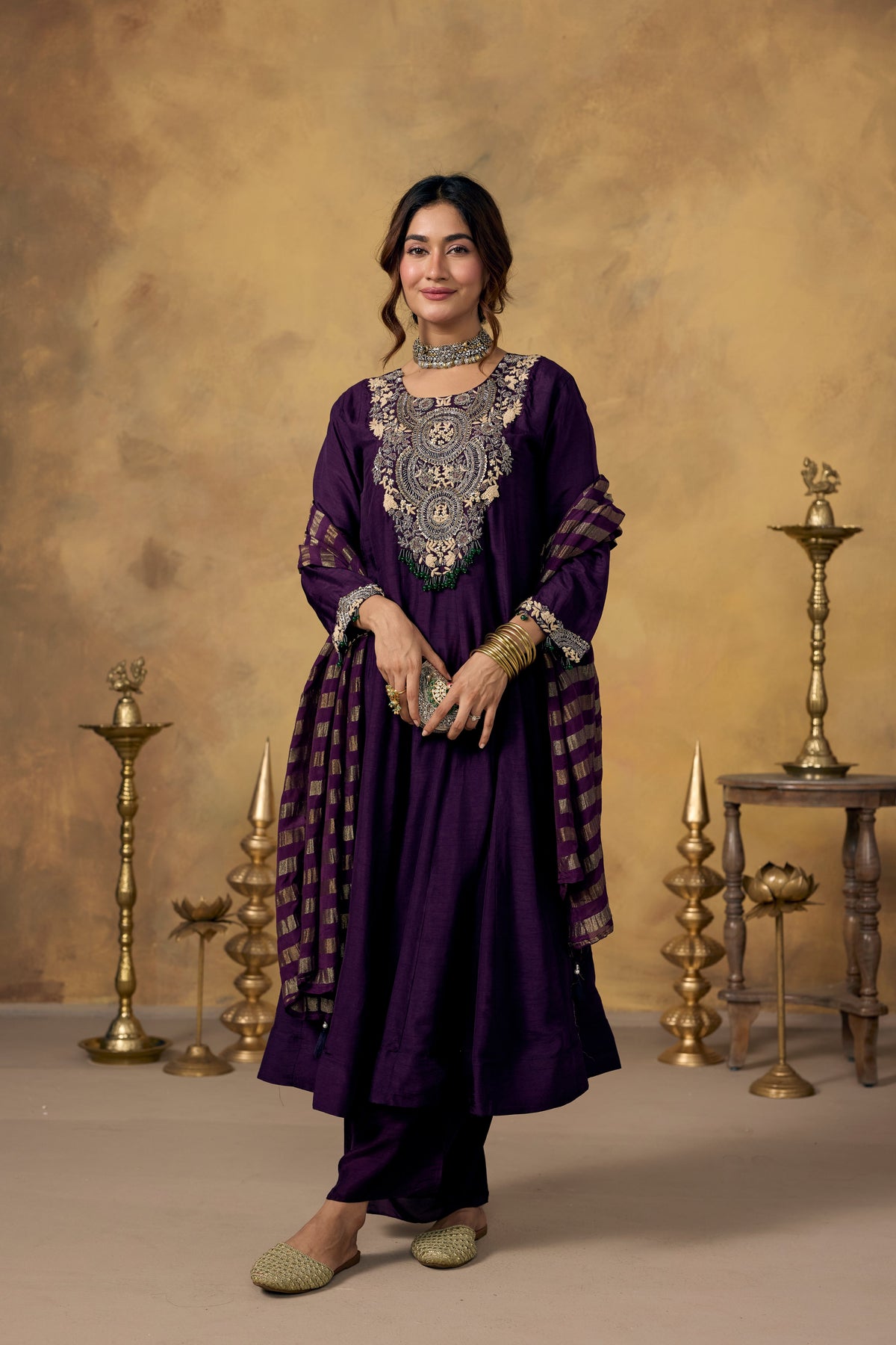 Midnight Purple Embellished Raw Silk Pant Set