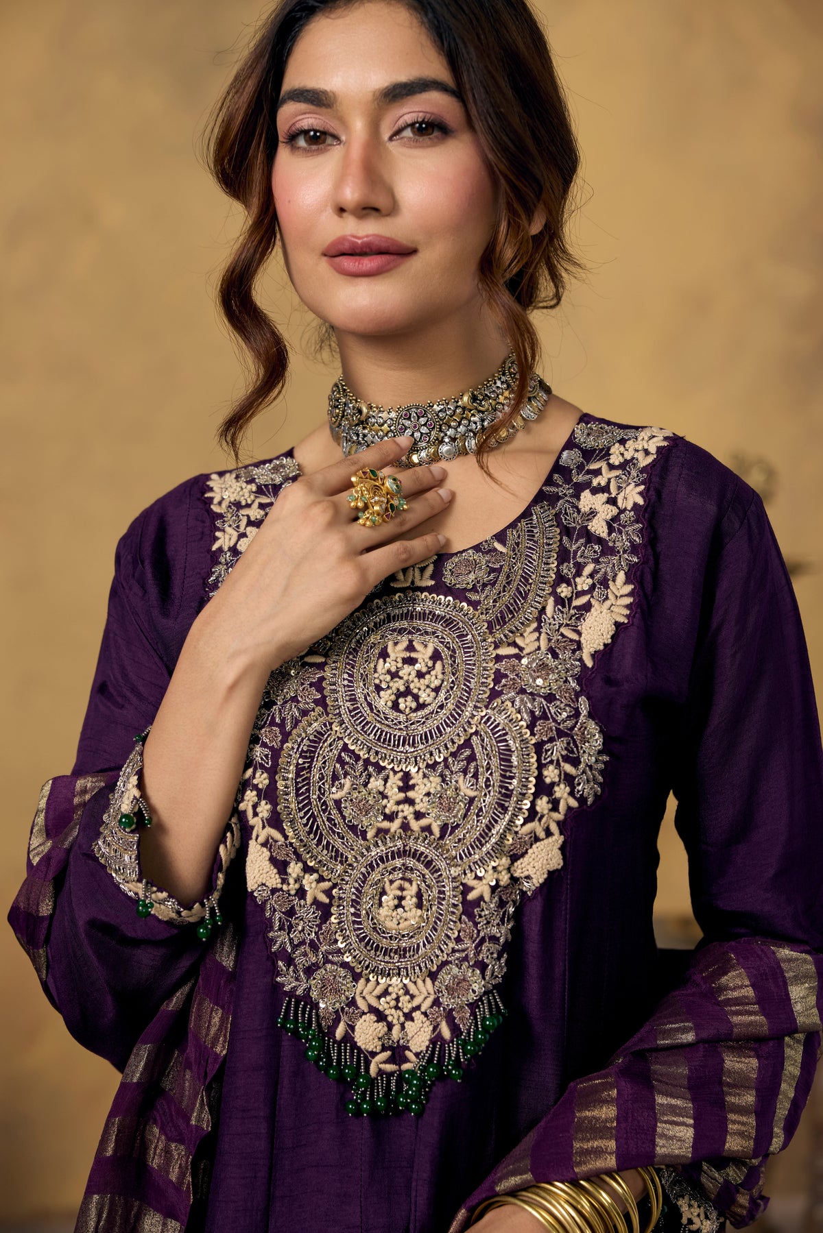 Midnight Purple Embellished Raw Silk Pant Set