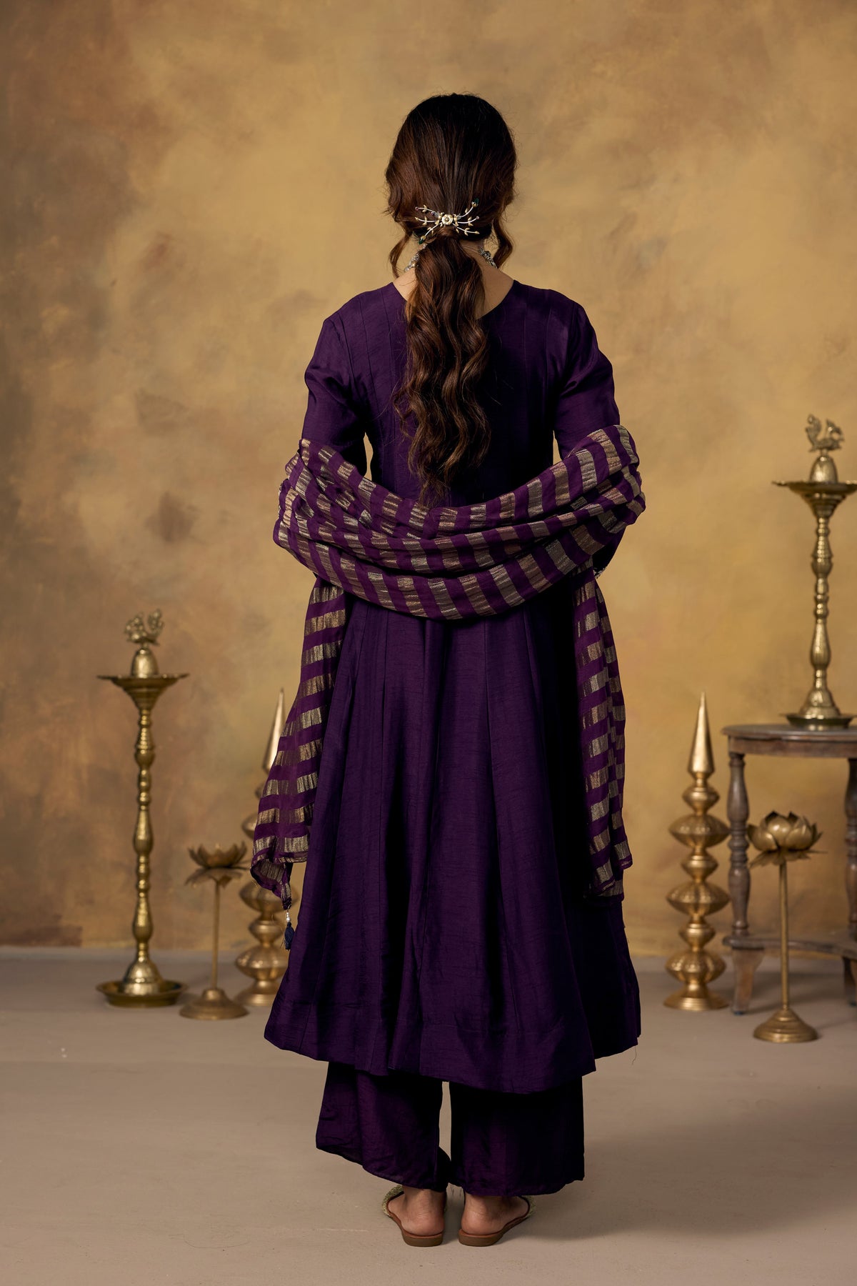 Midnight Purple Embellished Raw Silk Pant Set
