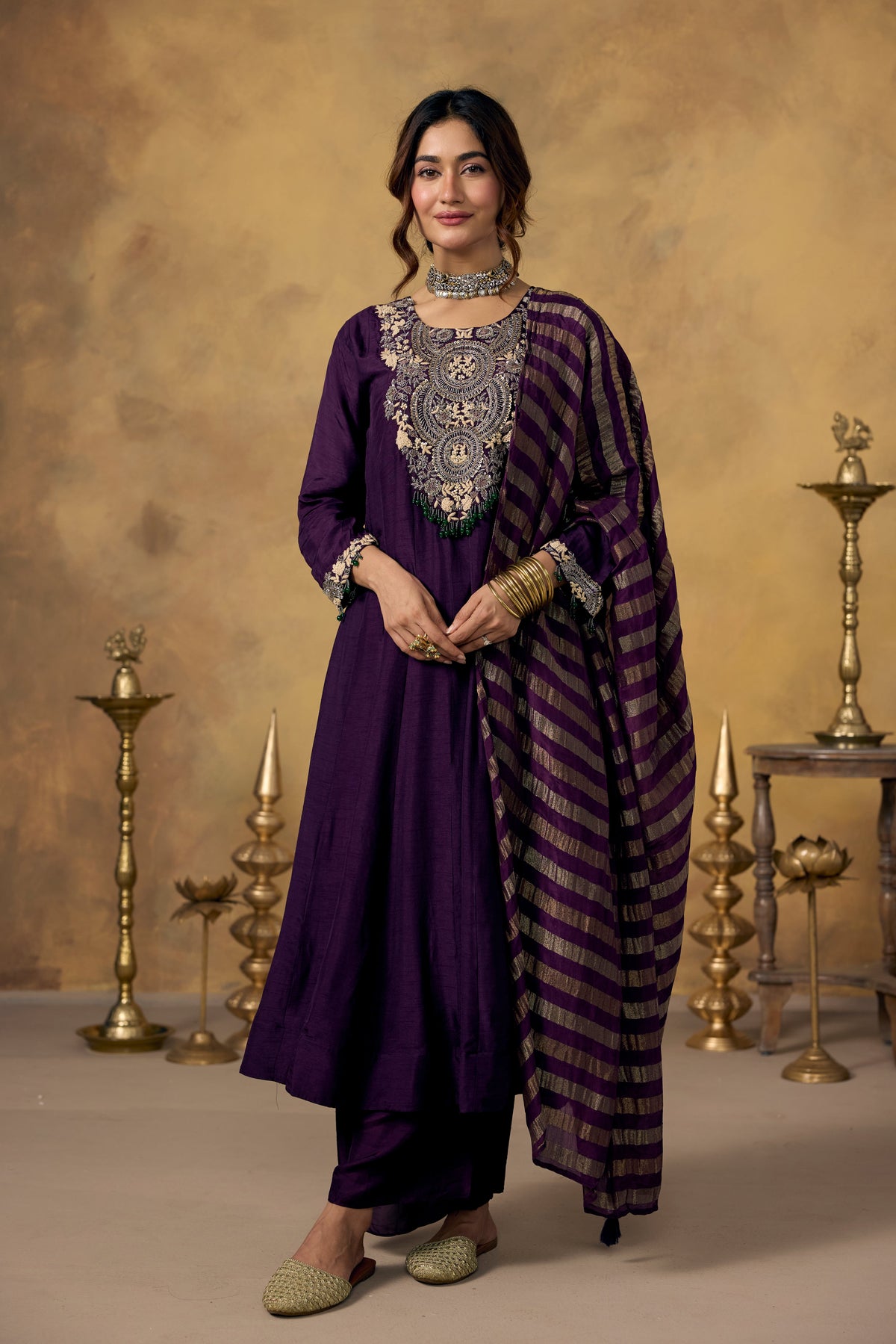 Midnight Purple Embellished Raw Silk Pant Set