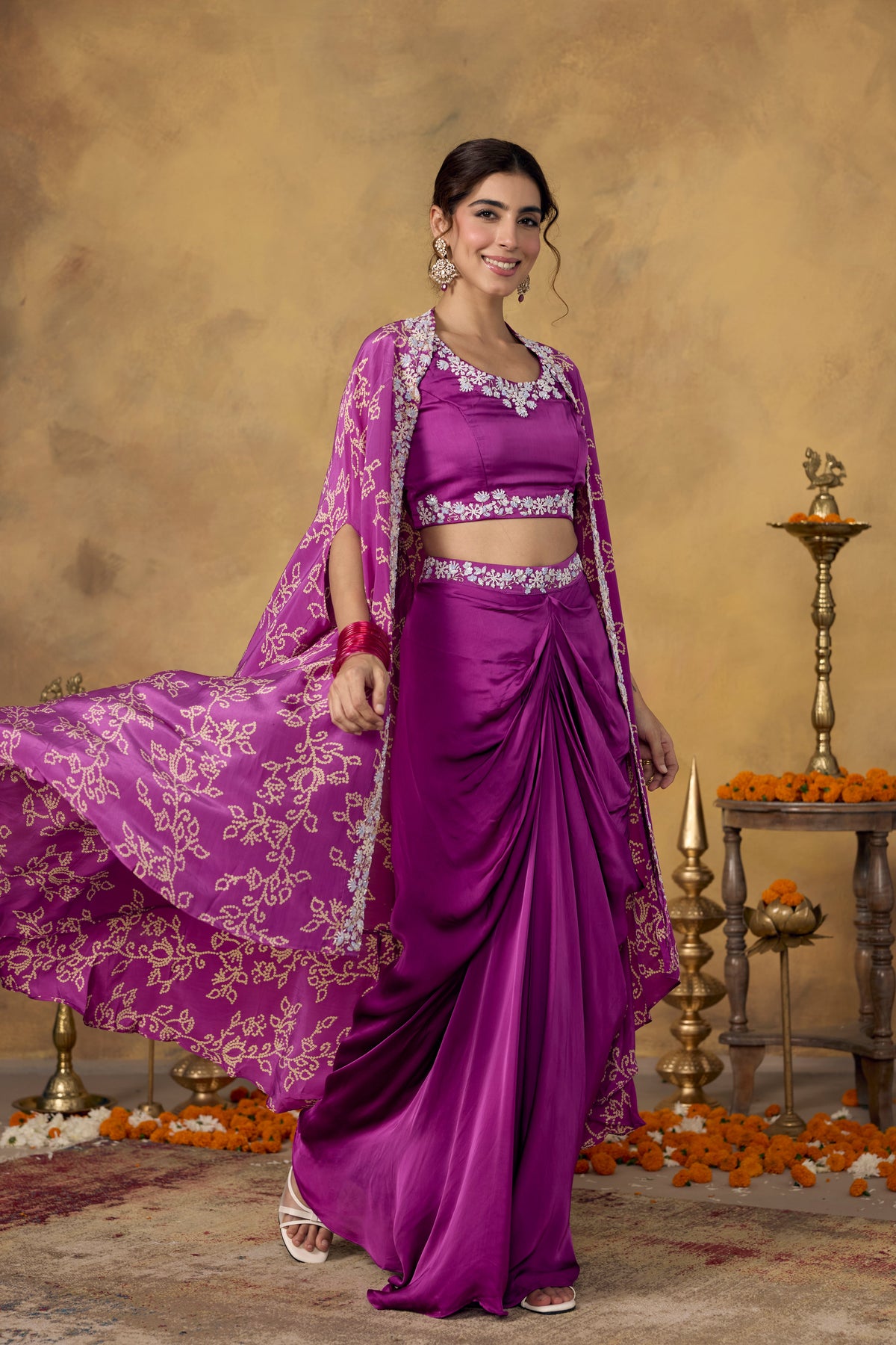 Light Purple Embellished Crepe Silk Skirt Set