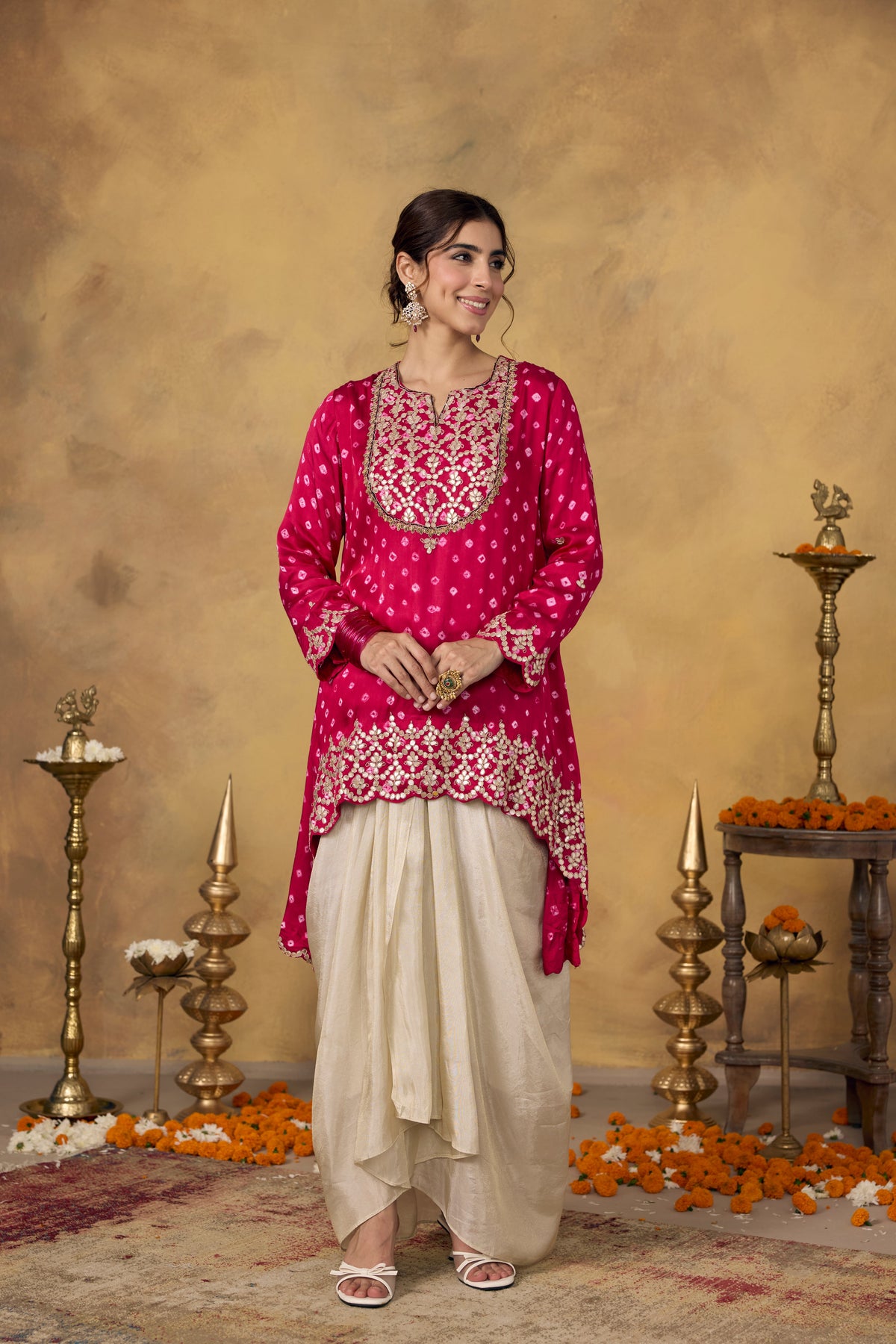 Deep Raspberry Embellished Satin Silk Skirt Set