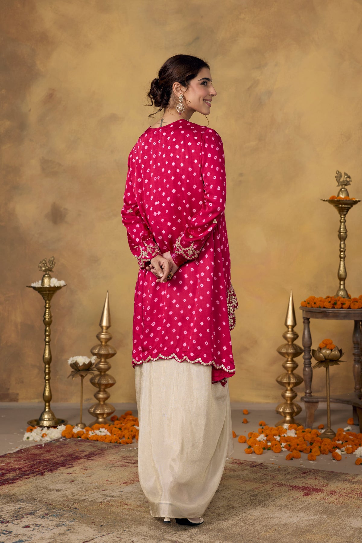 Deep Raspberry Embellished Satin Silk Skirt Set