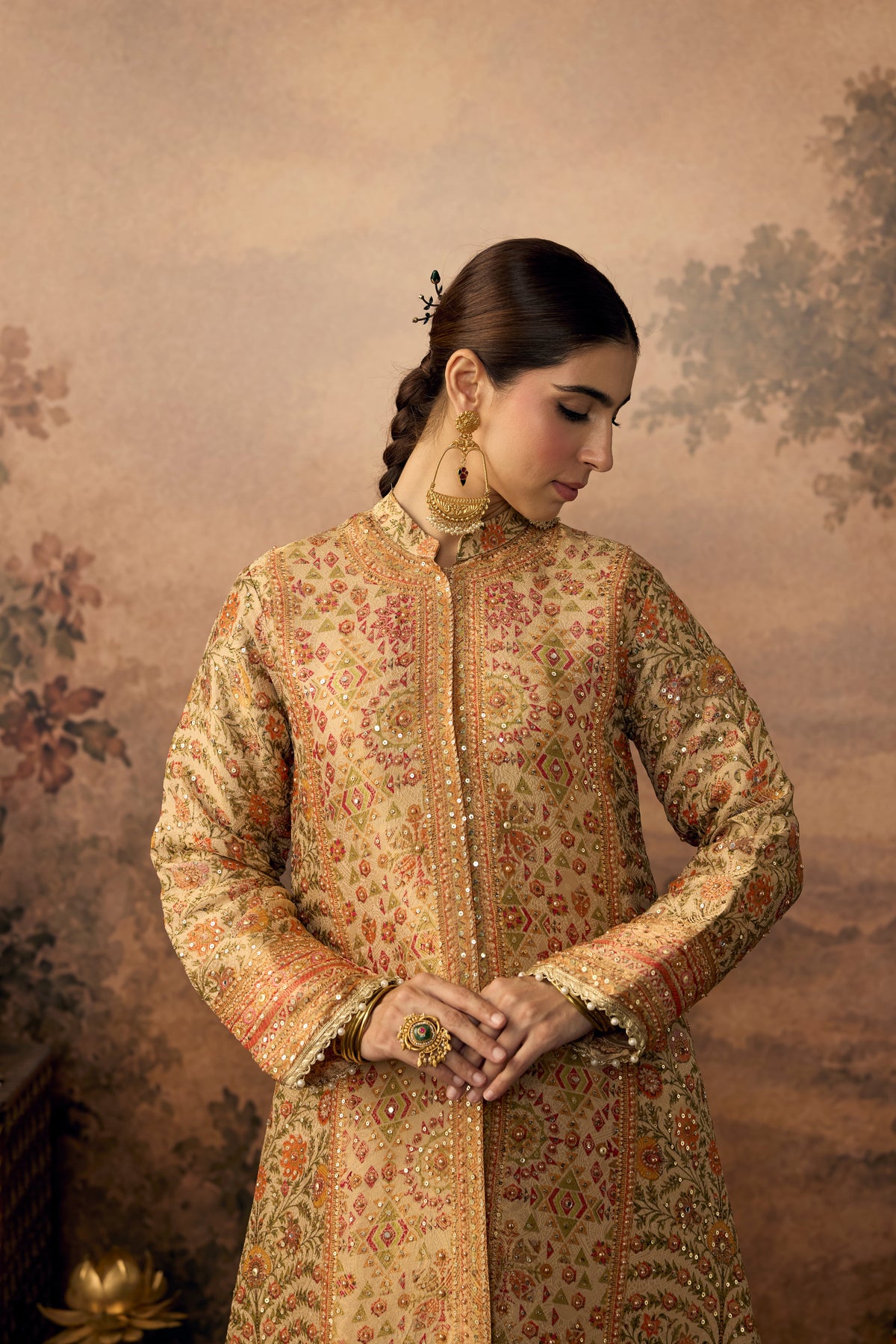 Gold & Beige Embellished Banarasi Brocade Palazzo Set