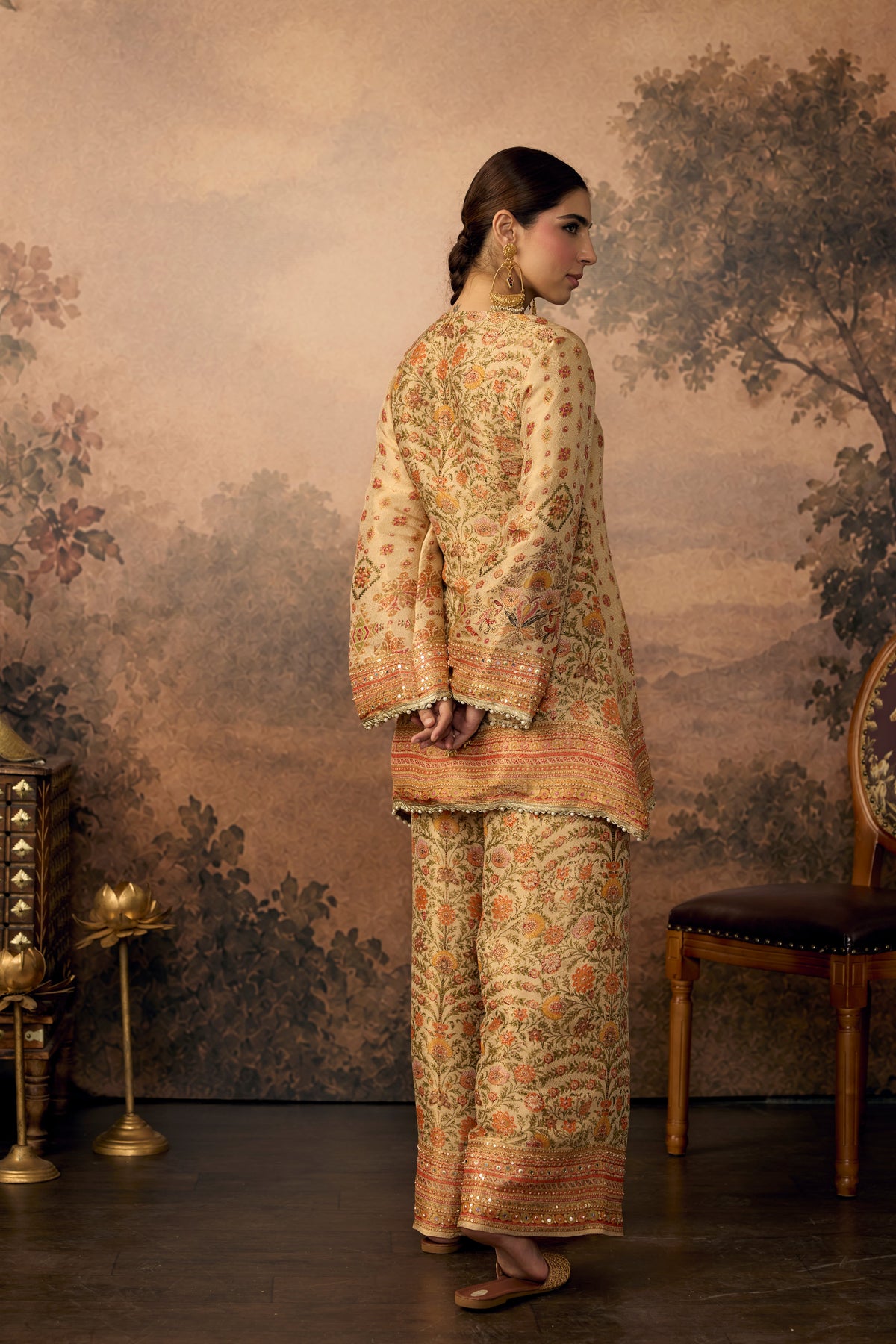 Champagne Gold Embellished Shimmer Silk Palazzo Set