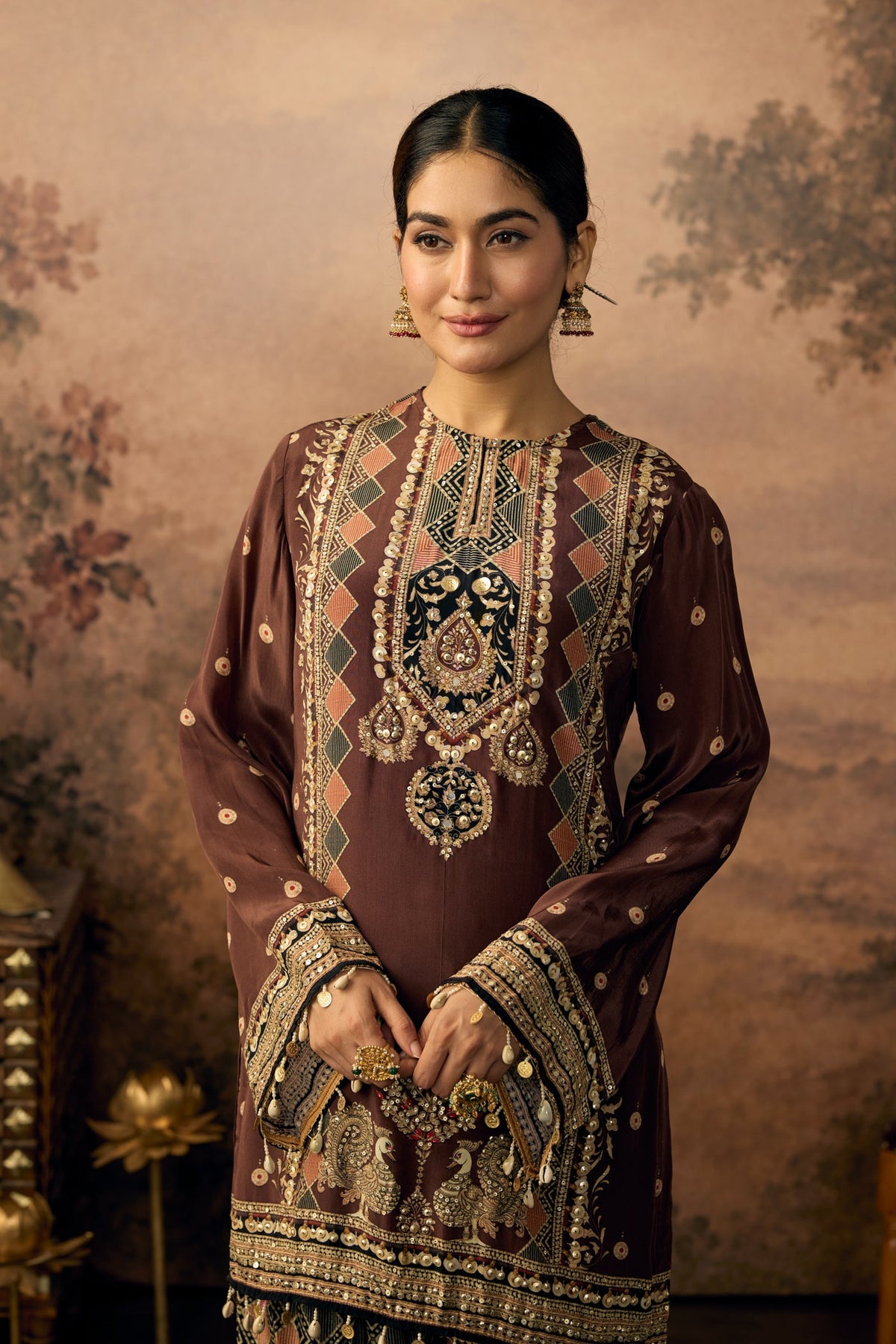 Rich Brown Embellished Crepe Silk Salwar Set