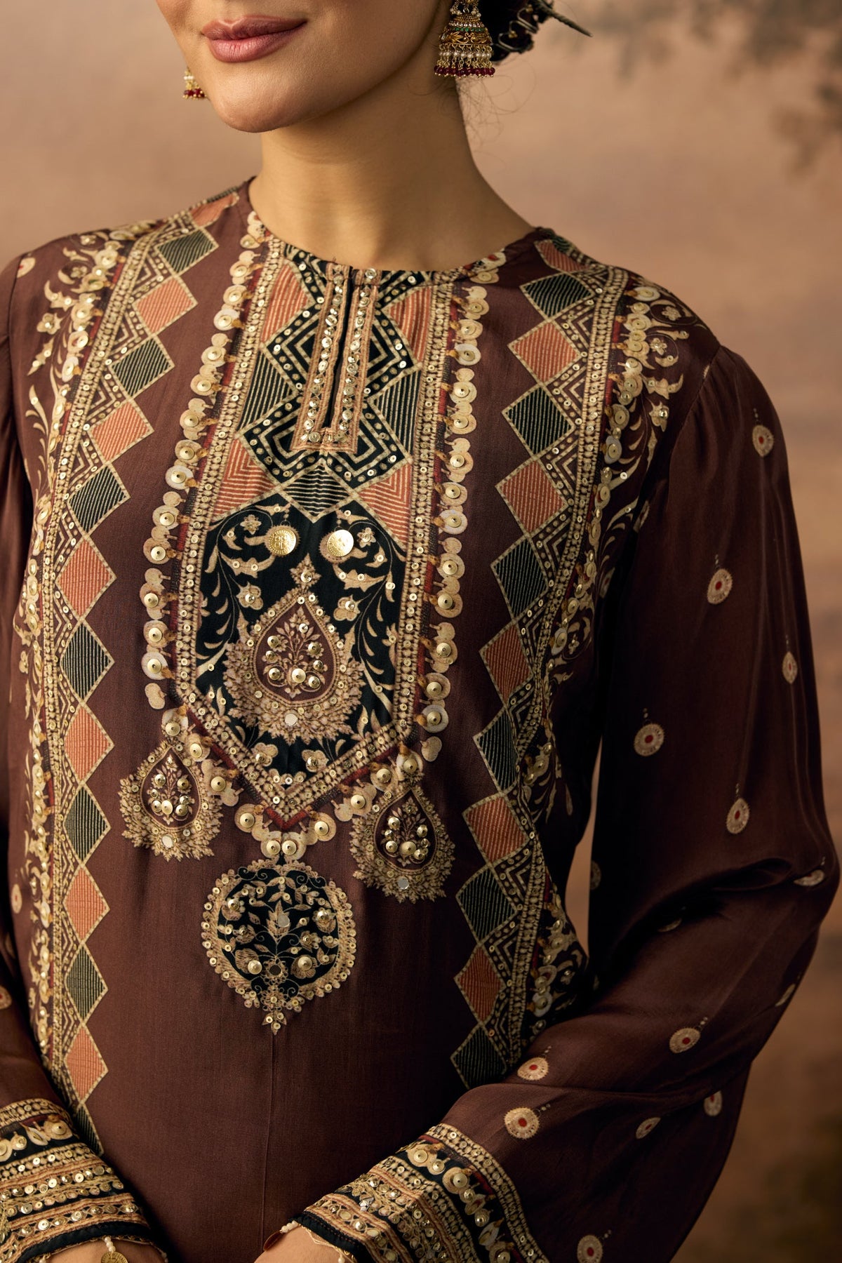 Rich Brown Embellished Crepe Silk Salwar Set