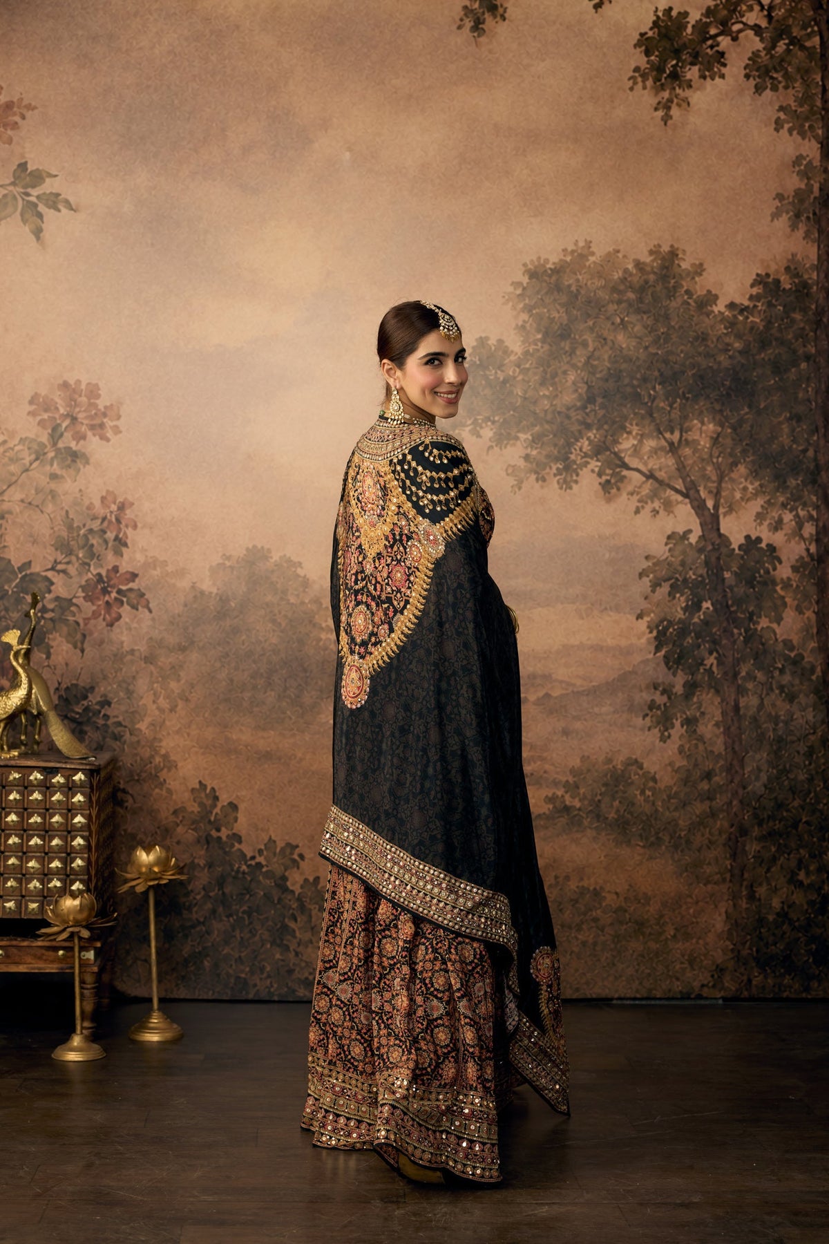 Deep Black Embellished Crepe Silk Palazzo Set