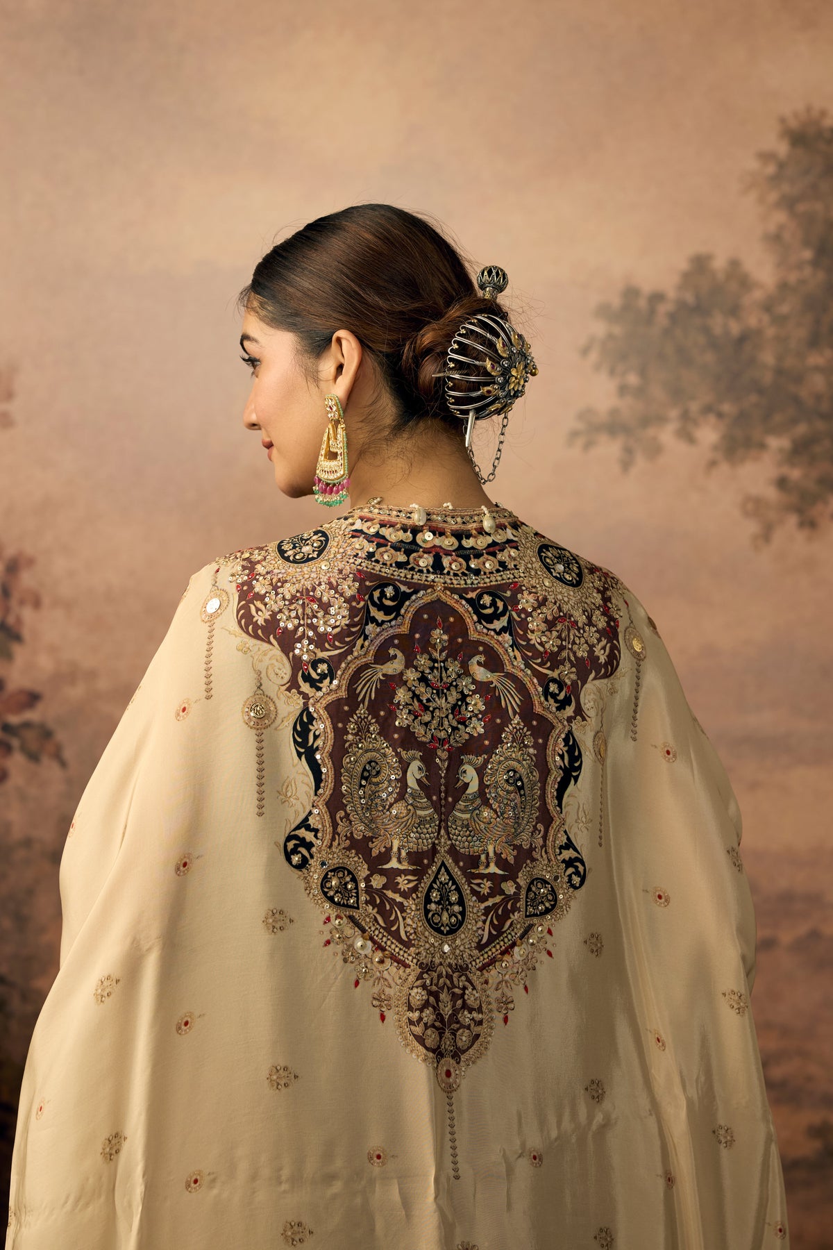 Deep Chocolate Embellished Crepe Silk Palazzo Set