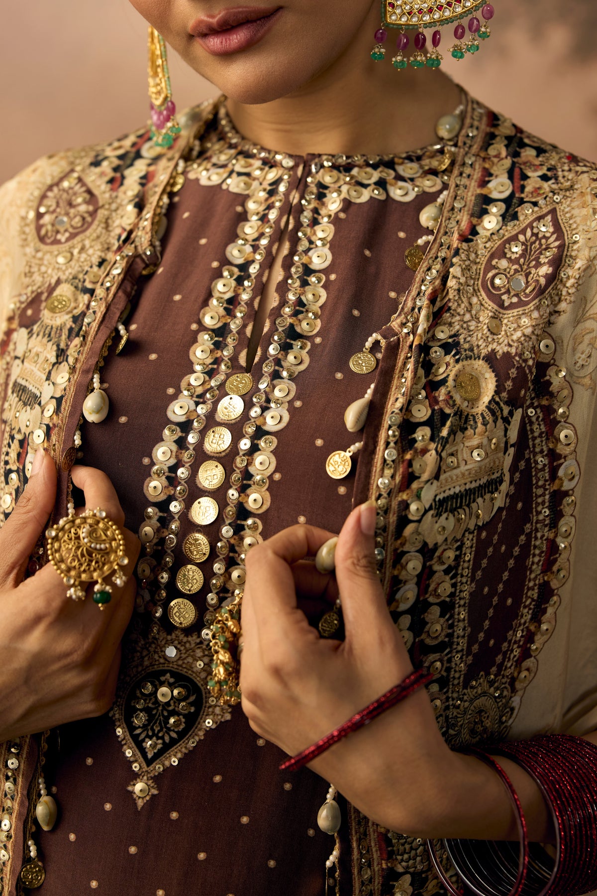 Deep Chocolate Embellished Crepe Silk Palazzo Set