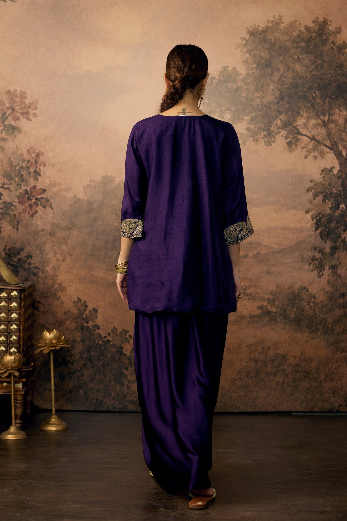 Royal Purple Embellished Raw Silk Skirt Set