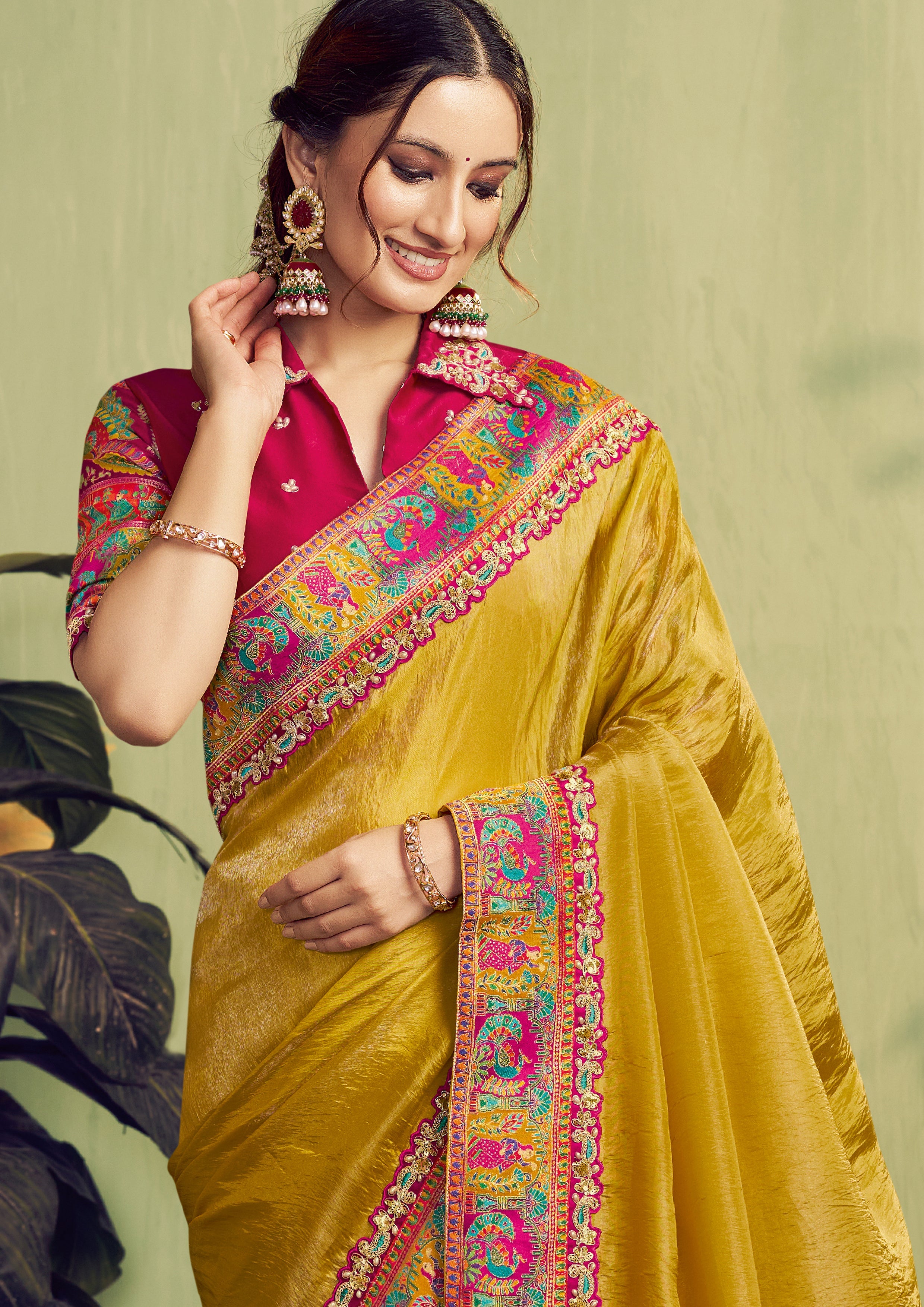 Golden Yellow Embellished Uppada Silk Saree