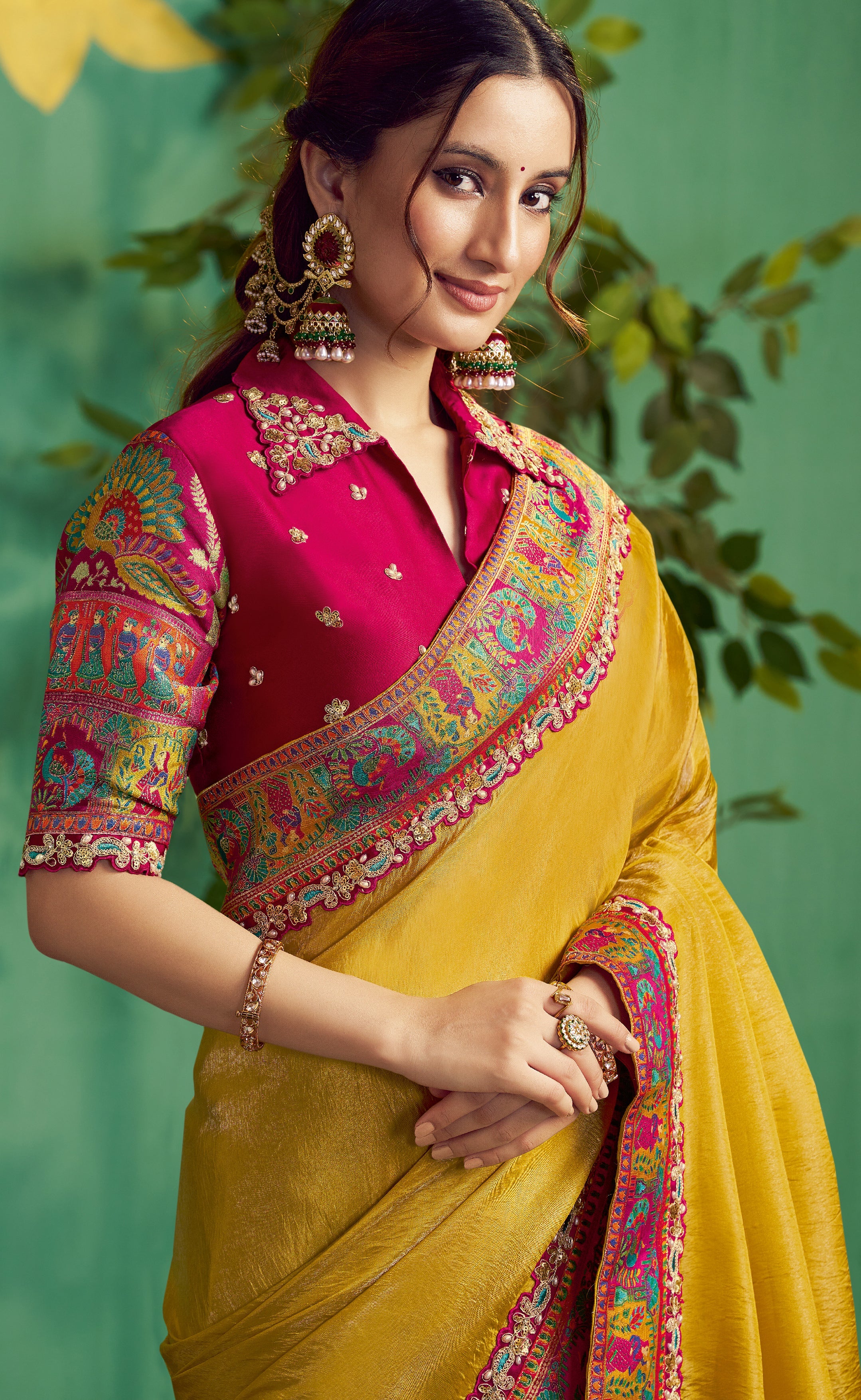 Golden Yellow Embellished Uppada Silk Saree