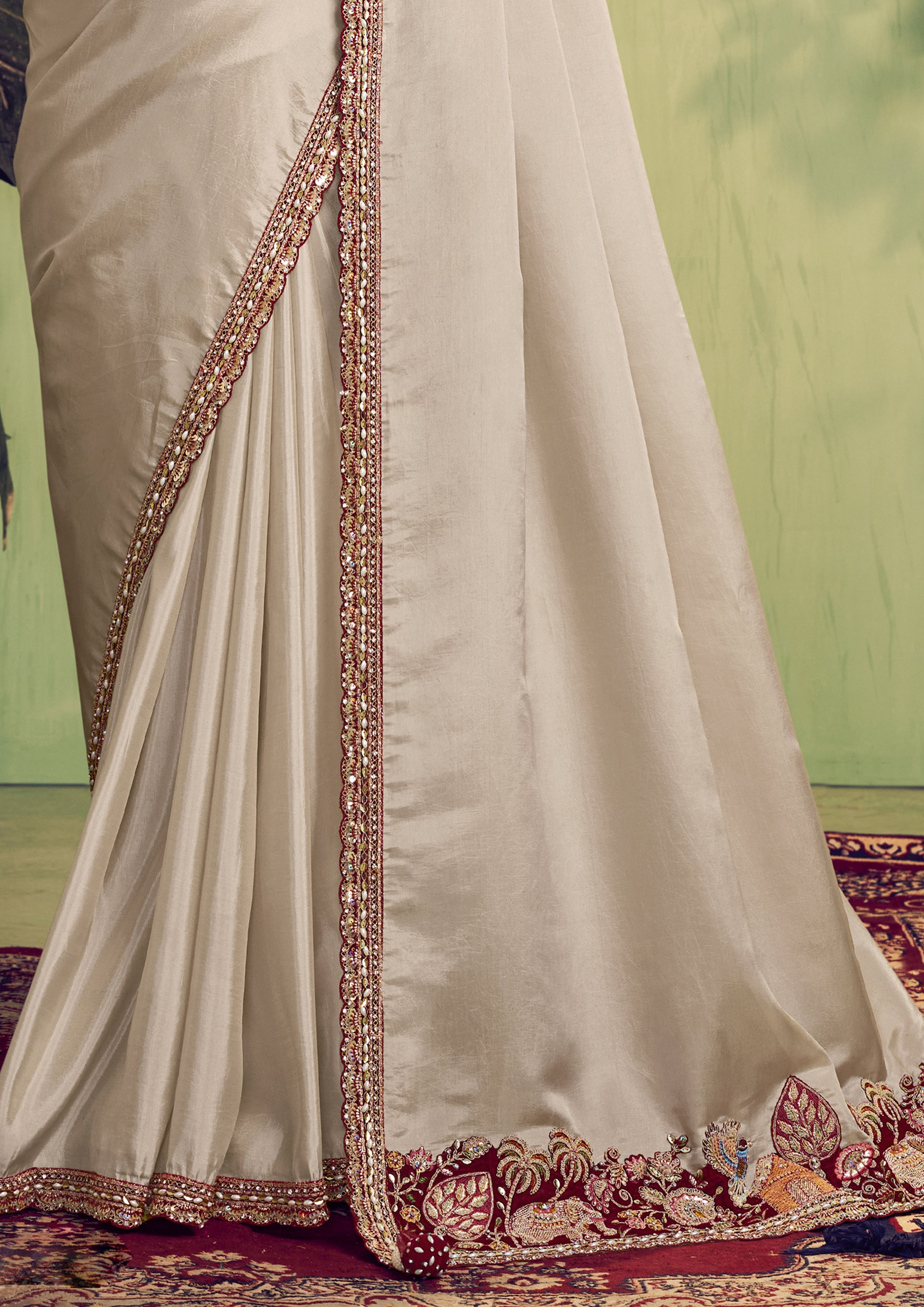 Beige Embroidered Uppada Silk Saree