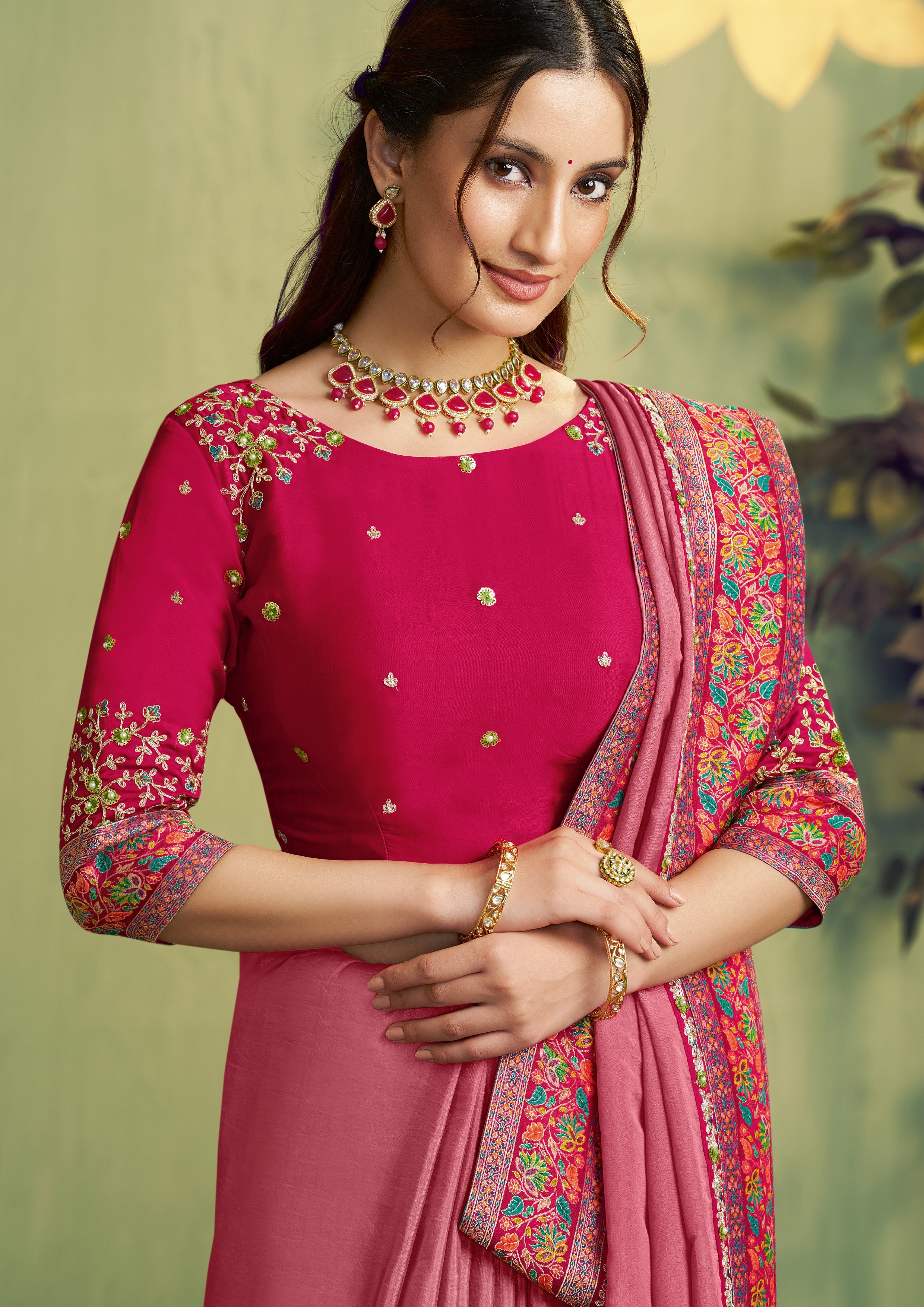 Dusty Rose Embroidered Uppada Silk Saree