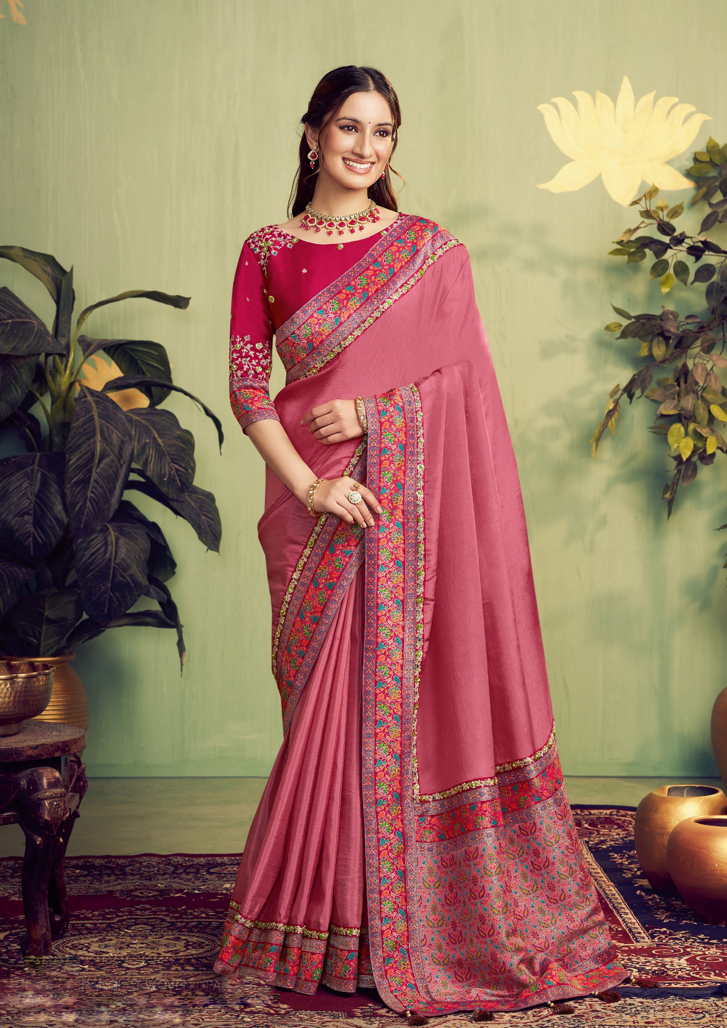 Dusty Rose Embroidered Uppada Silk Saree