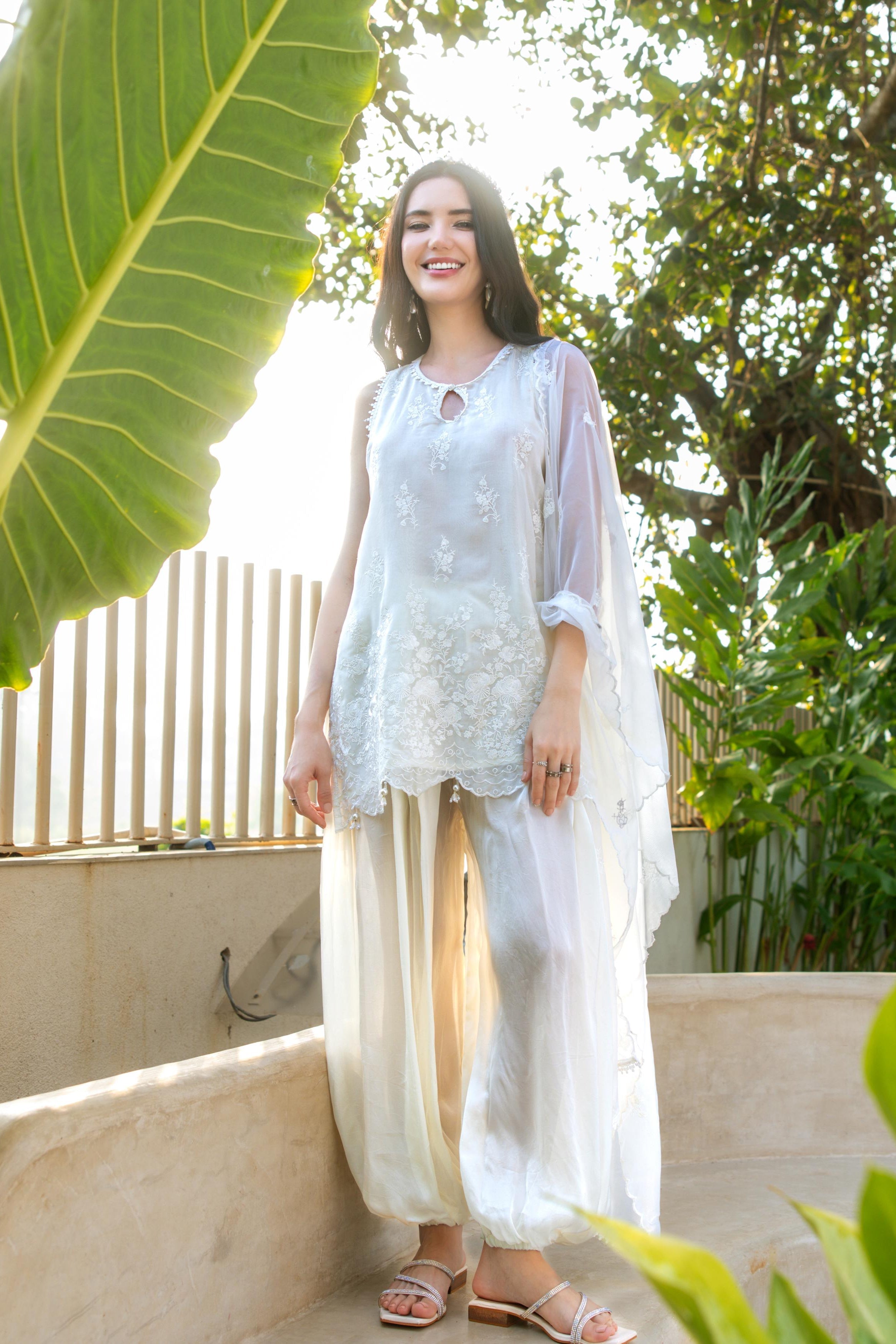 Ivory Pearl Embroidered Tissue Silk Pant Set