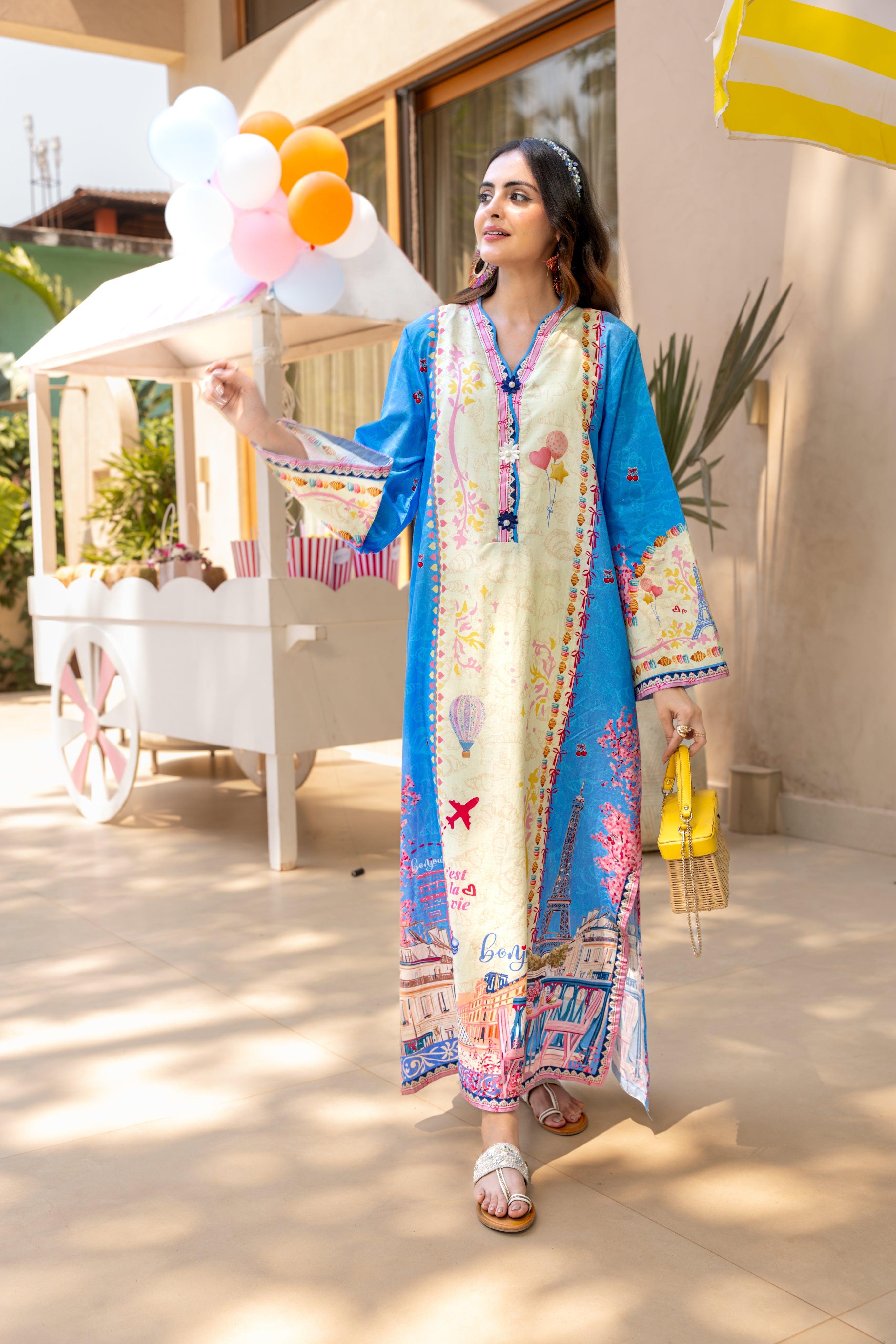 Sky Celestial Printed Cotton Kurta Set