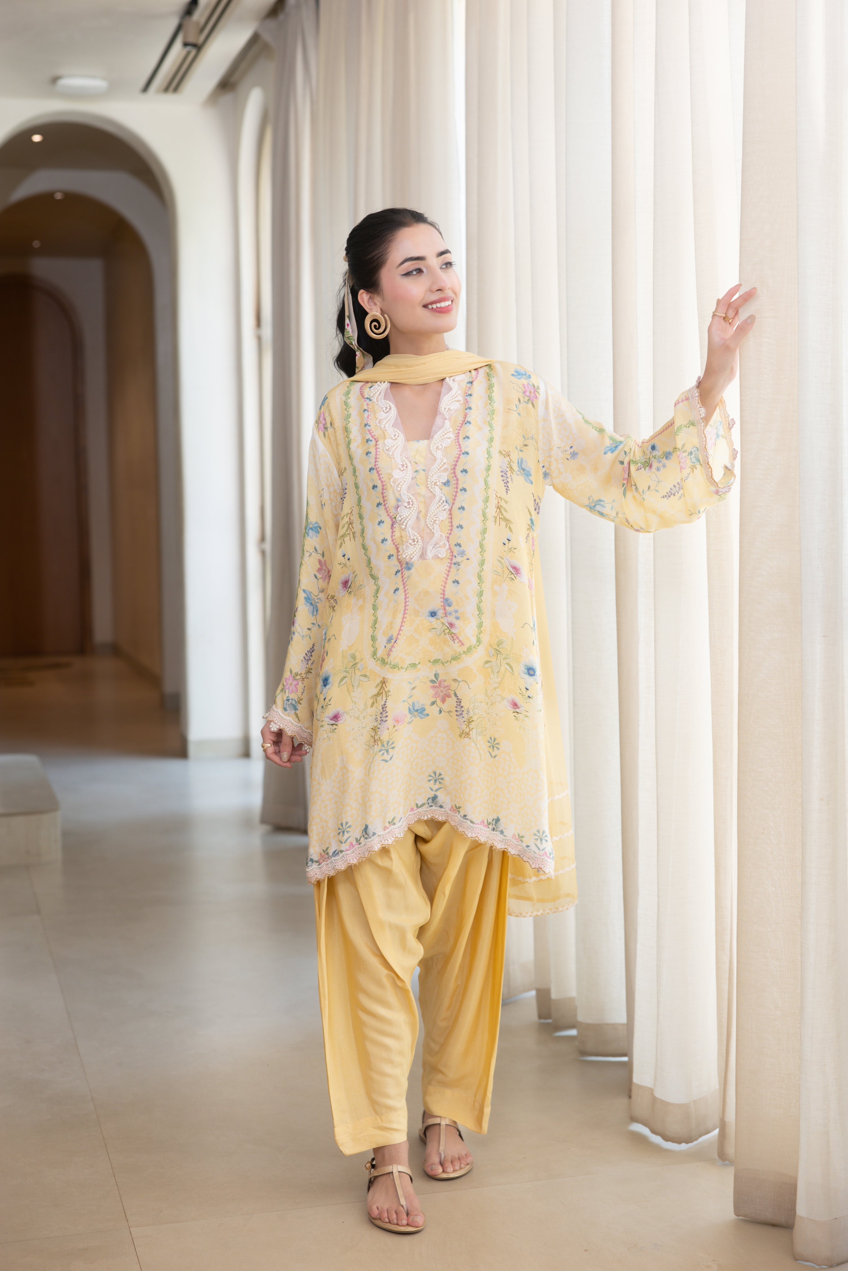 Daffodil Bloom Printed Crepe Silk Co-ord Set