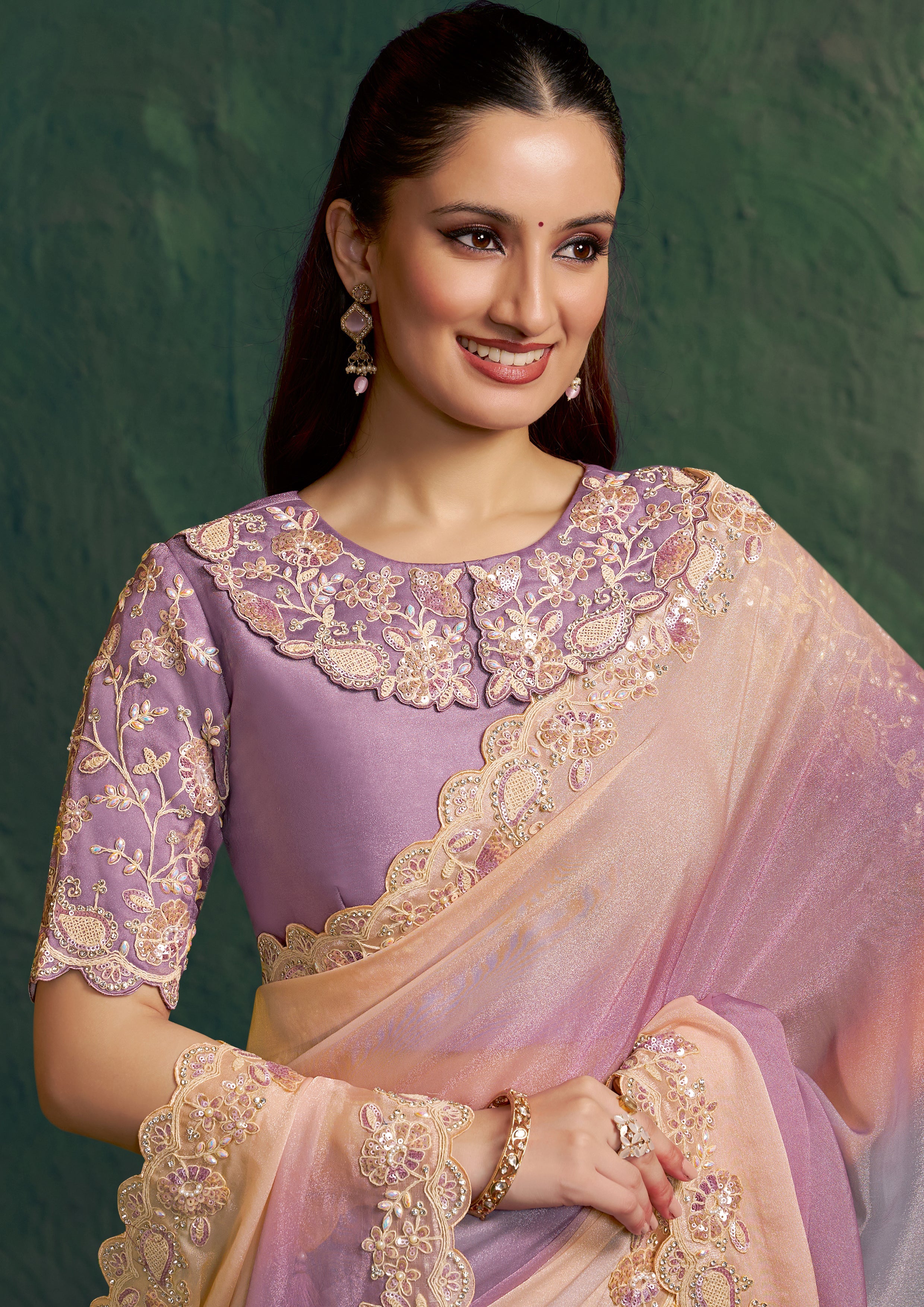 Multi Pastel Shaded Embellished Georgette Silk Saree