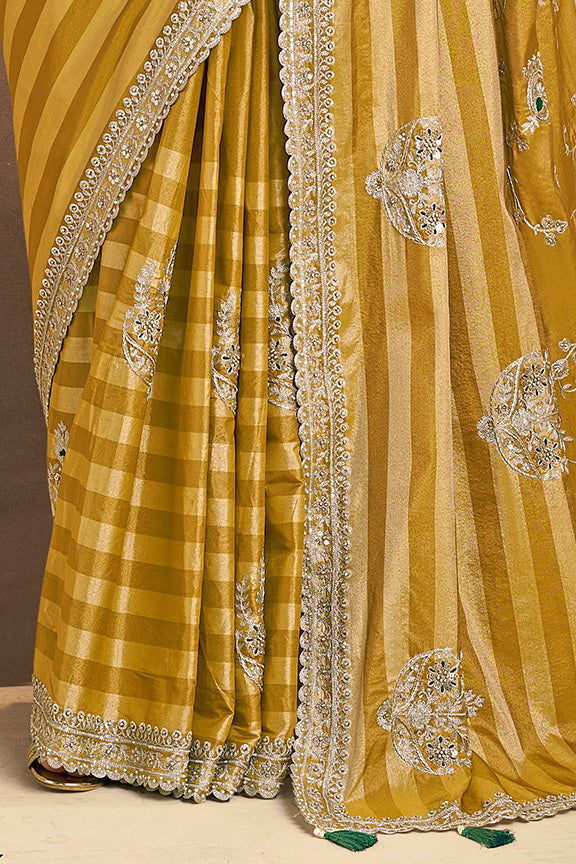 Golden Yellow Embellished Kanjivaram Zari Silk Saree