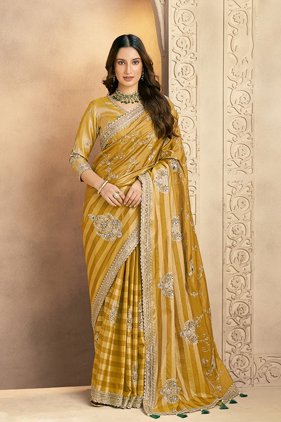 Golden Yellow Embellished Kanjivaram Zari Silk Saree
