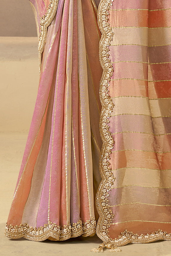 Multi-Colored Embellished Banarasi Tissue Silk Saree