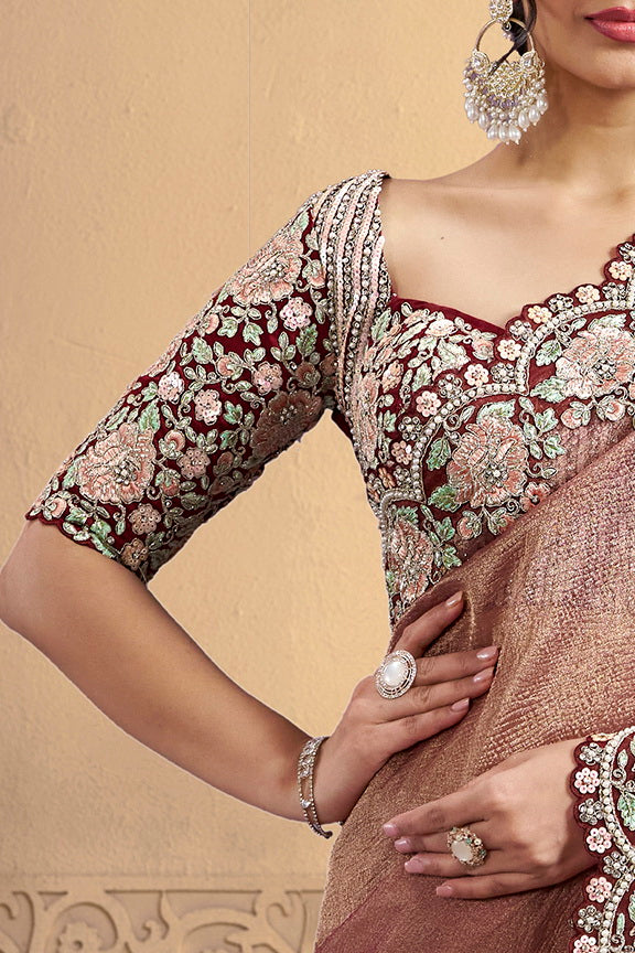 Maroon Embellished Shimmer Crush Silk Saree
