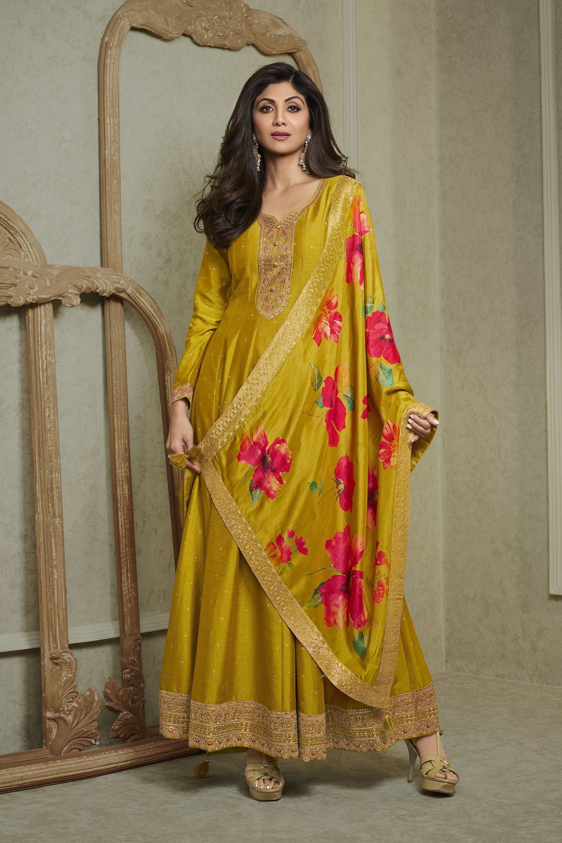 Royal Yellow Embellished Premium Silk Anarkali Set