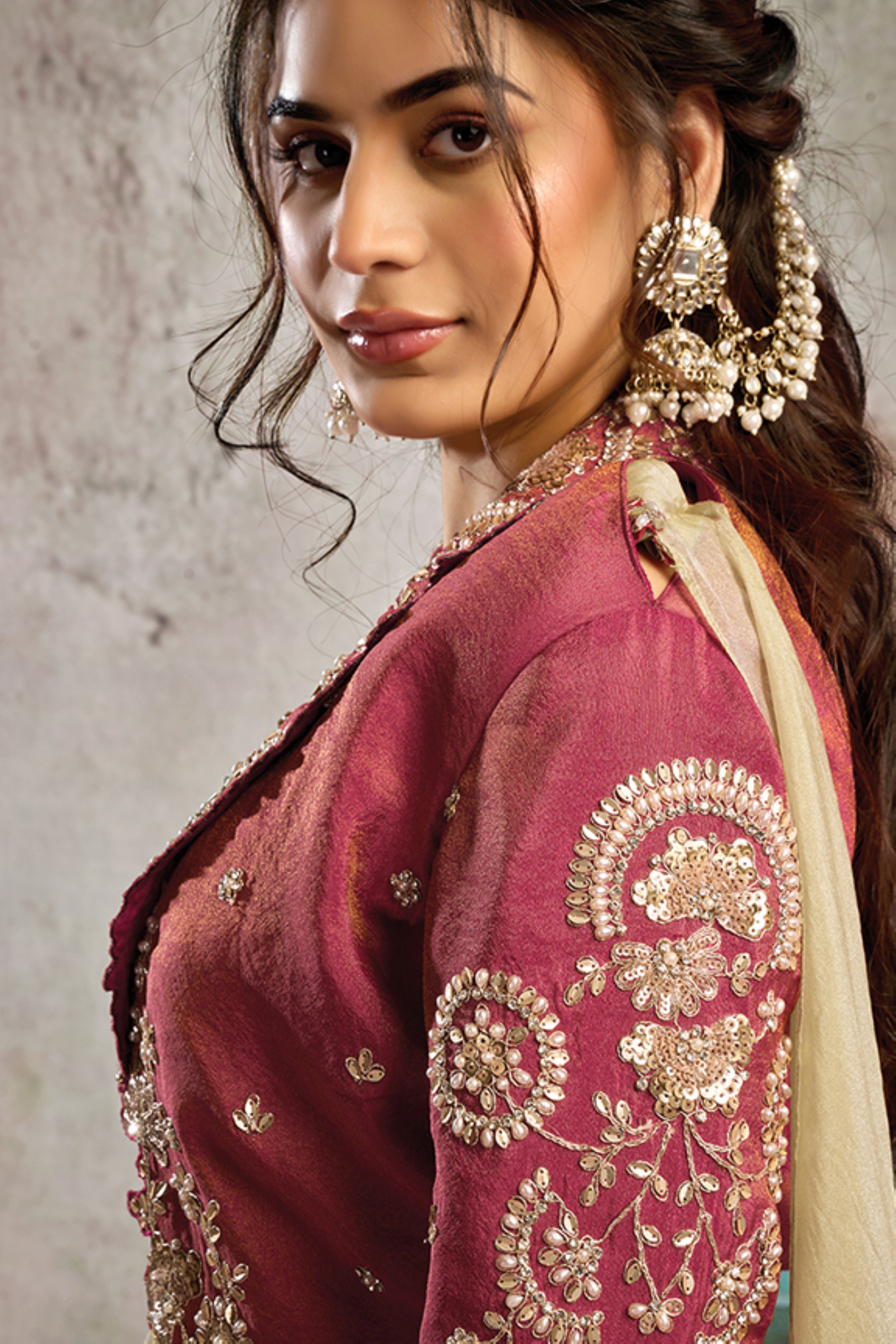Rosewood Embellished Organza Silk Draped Saree