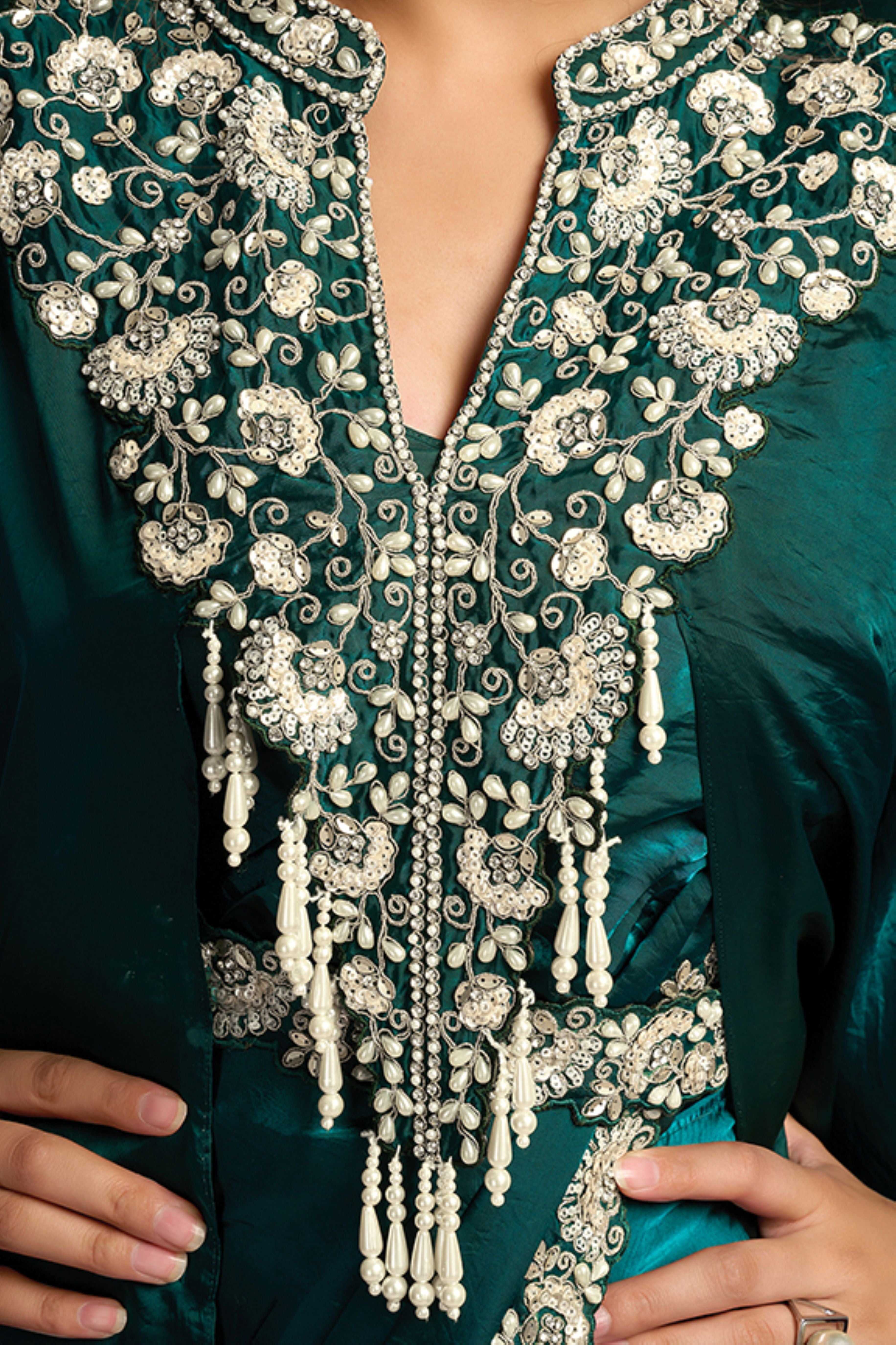 Emerald Royal Embellished Satin Silk Draped Saree