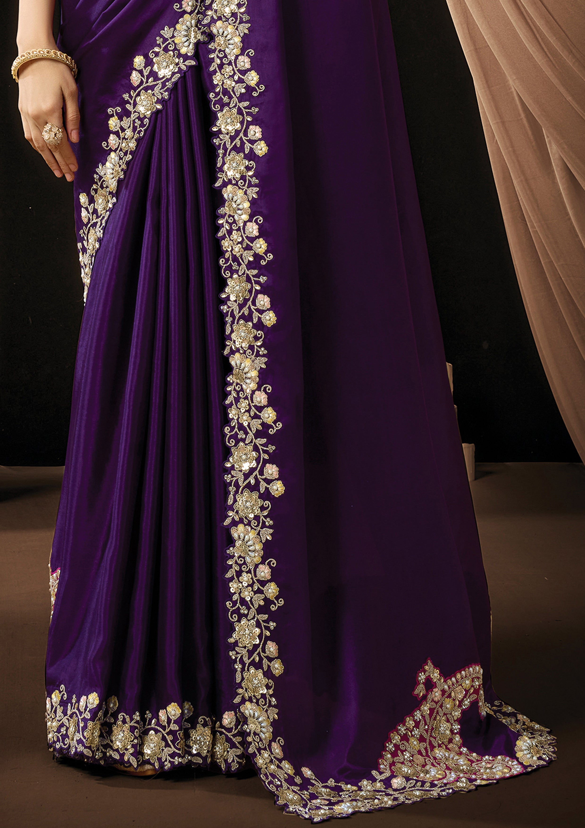 Dark Purple Embellished Uppada Silk Saree