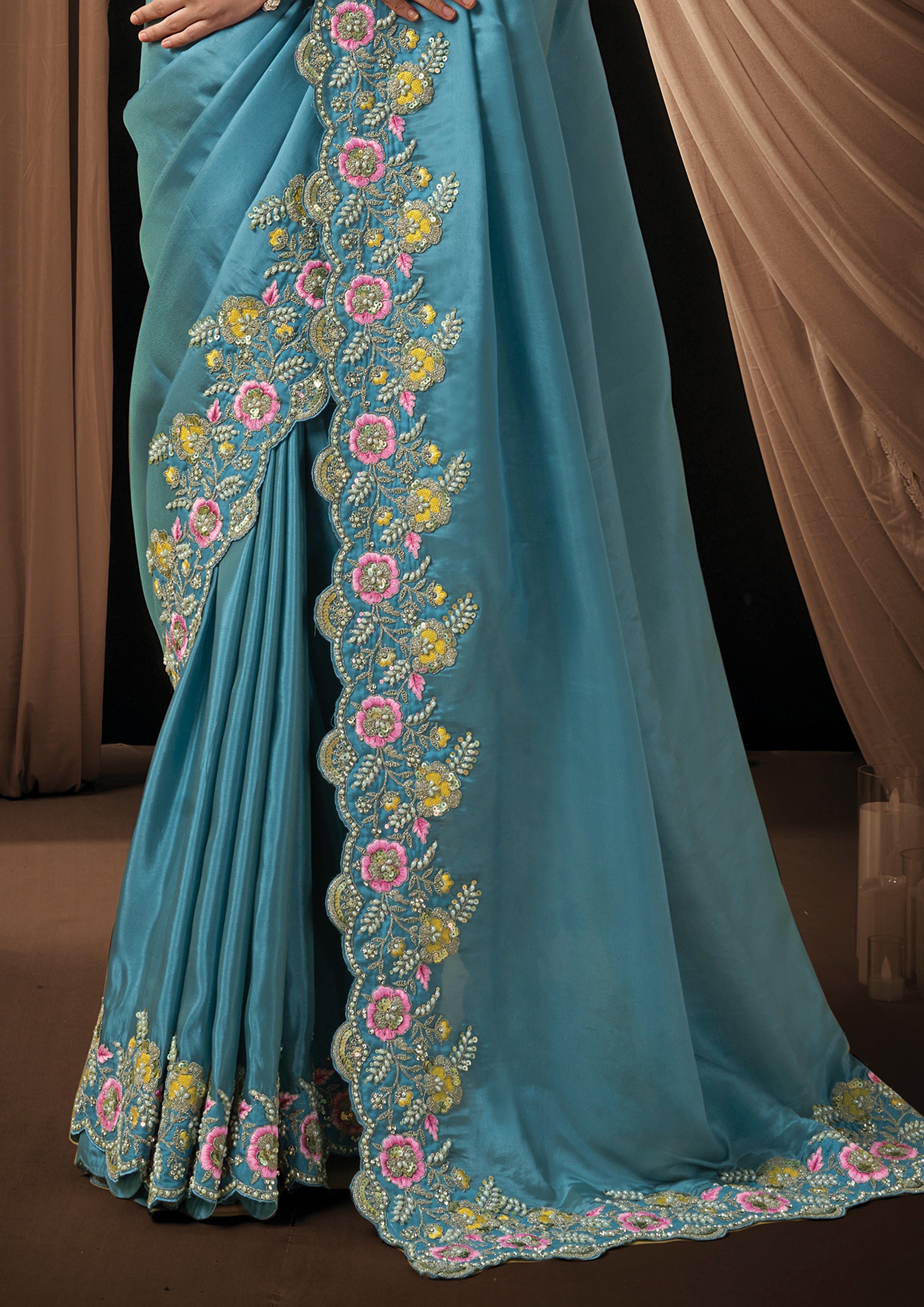 Dusty Blue Embellished Uppada Silk Saree