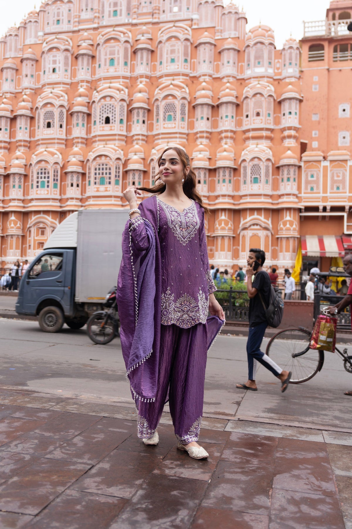 Violet Embellished Shimmer Silk Salwar Set