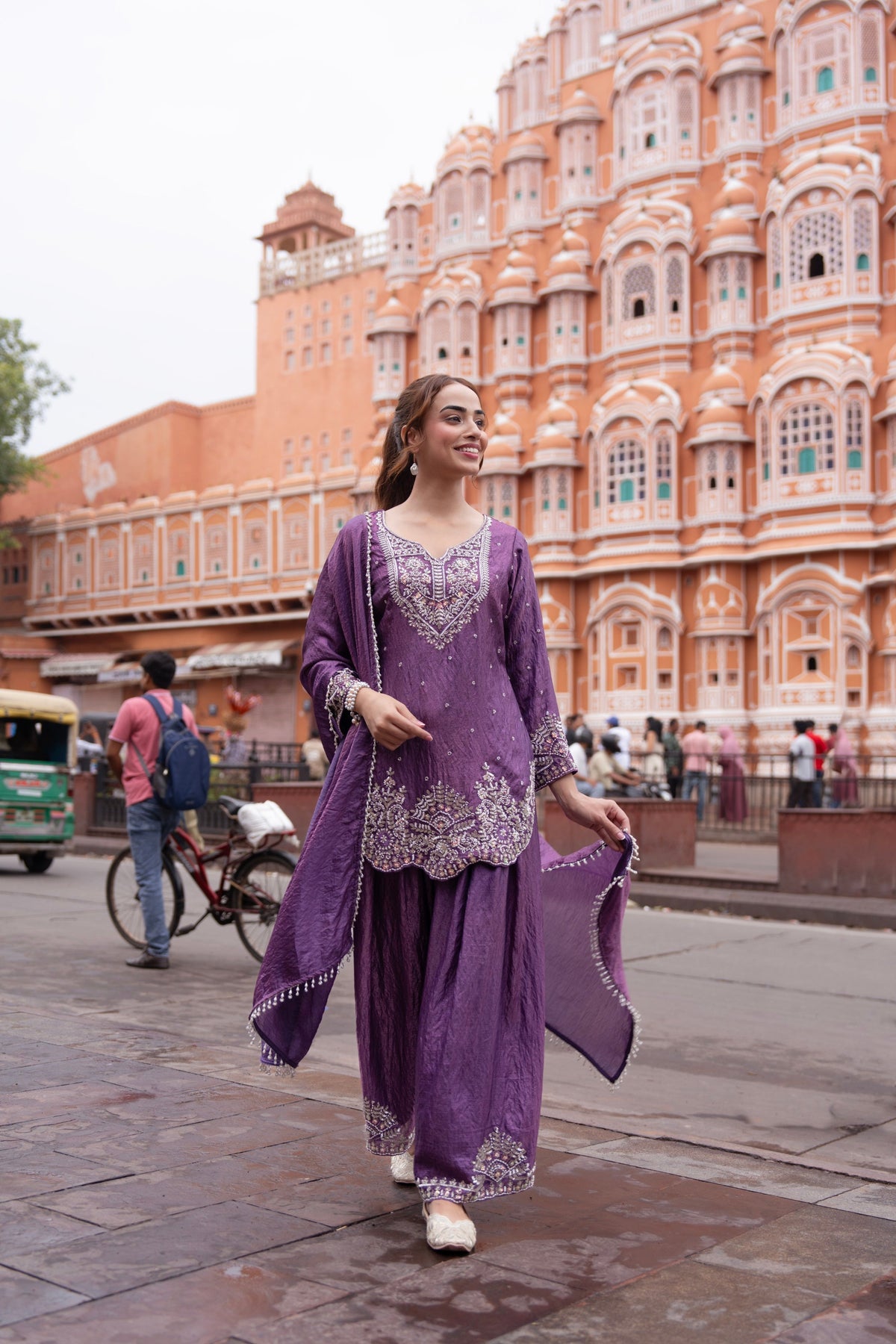 Violet Embellished Shimmer Silk Salwar Set