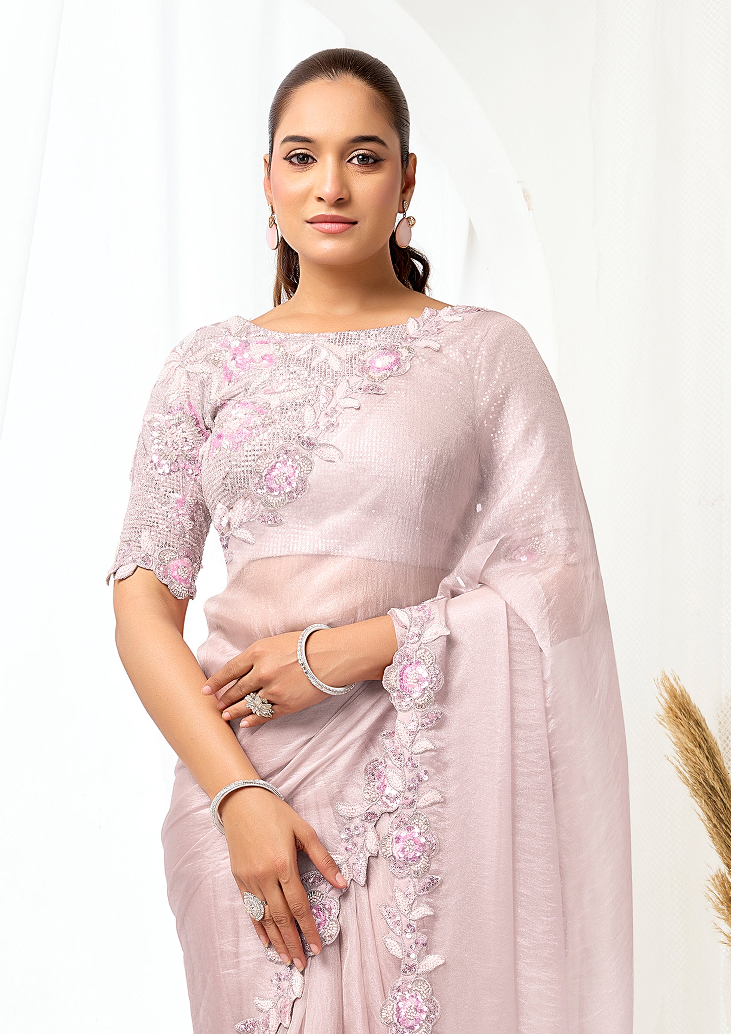Lavender Mist Embellished Jimmy Choo Saree