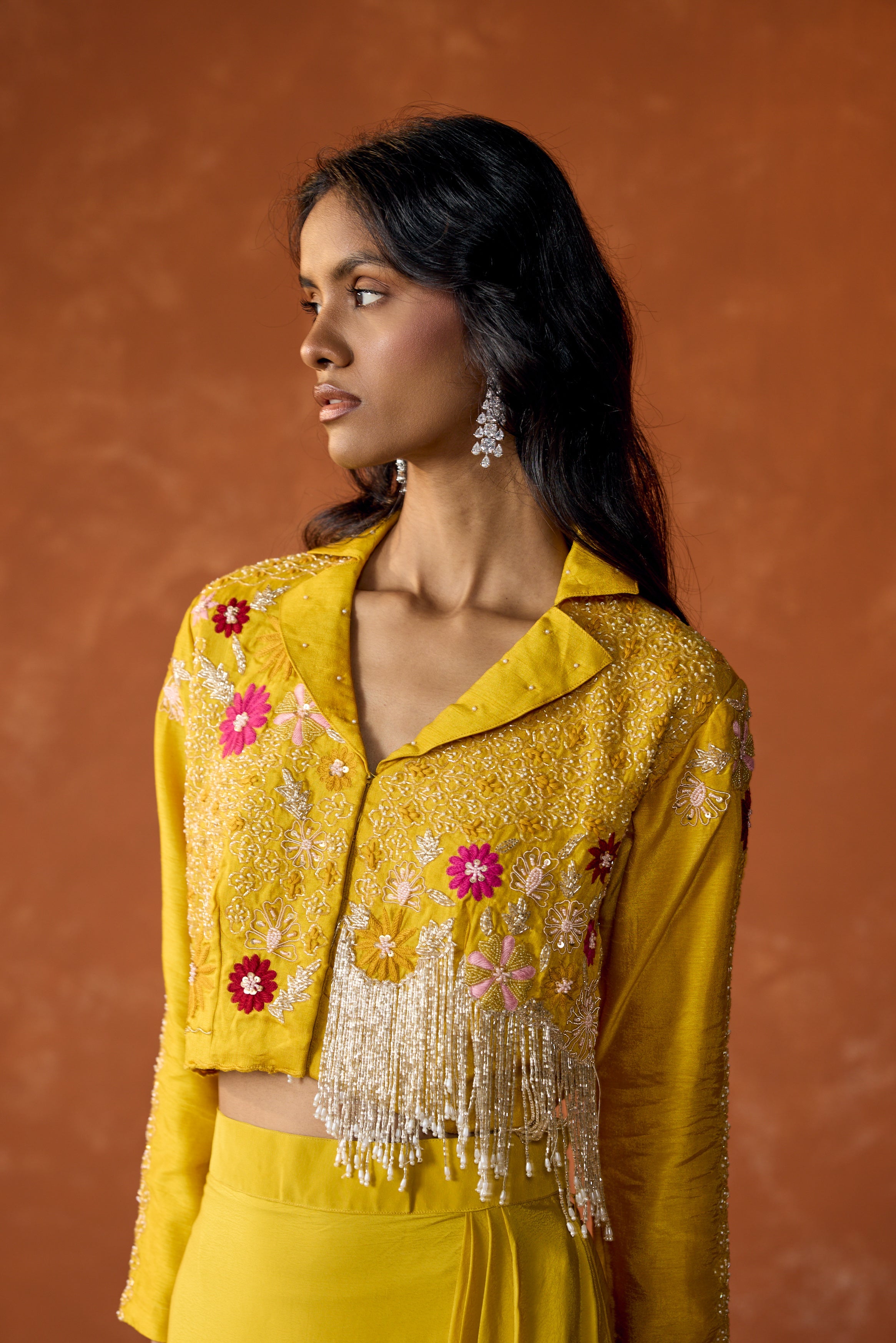 Marigold Yellow Embellished Raw Silk Skirt Set