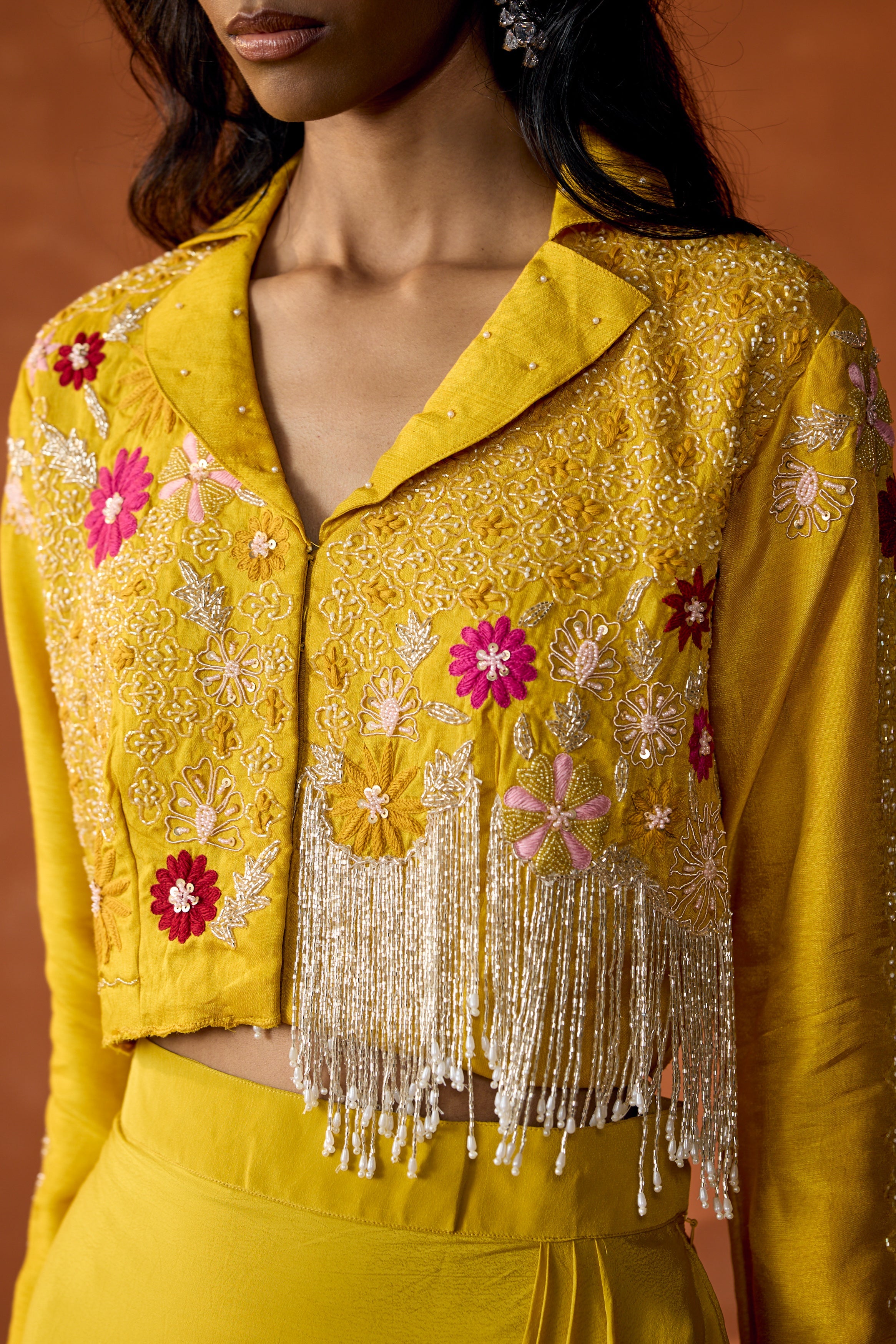 Marigold Yellow Embellished Raw Silk Skirt Set