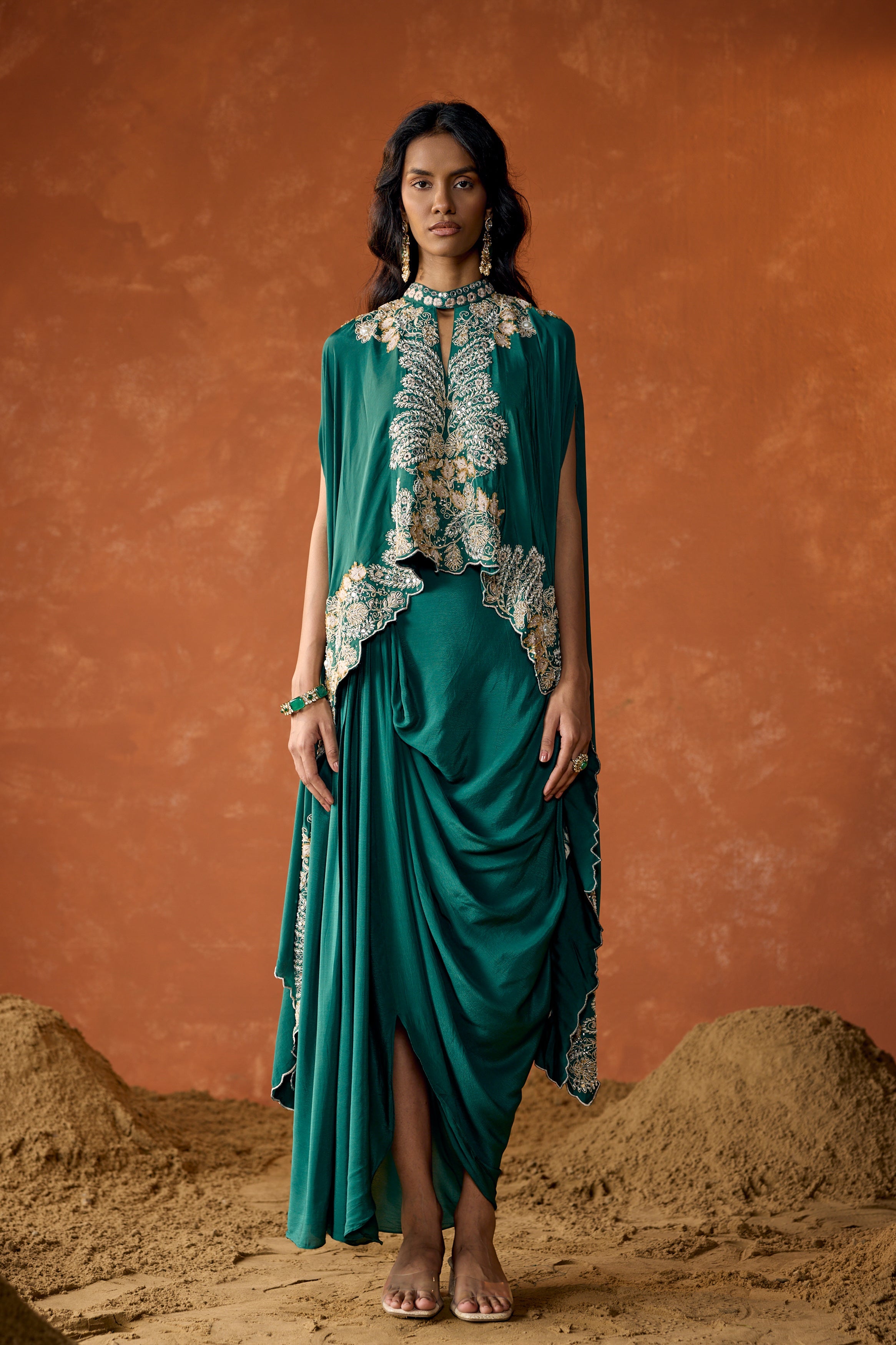 Jade Green Embellished Premium Silk Skirt Set